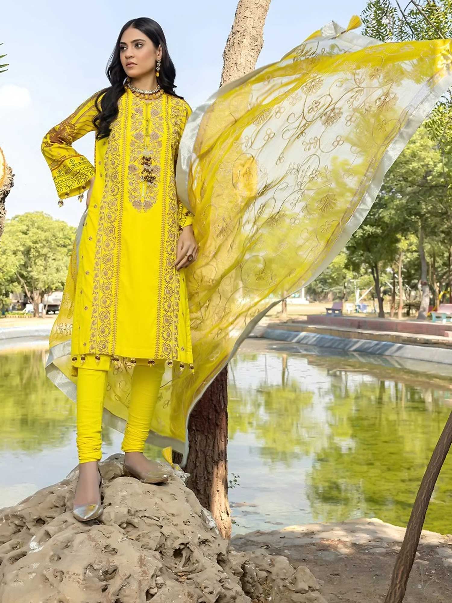 Salitex "Faustina" Unstitched Embroidered Lawn Yellow Suit