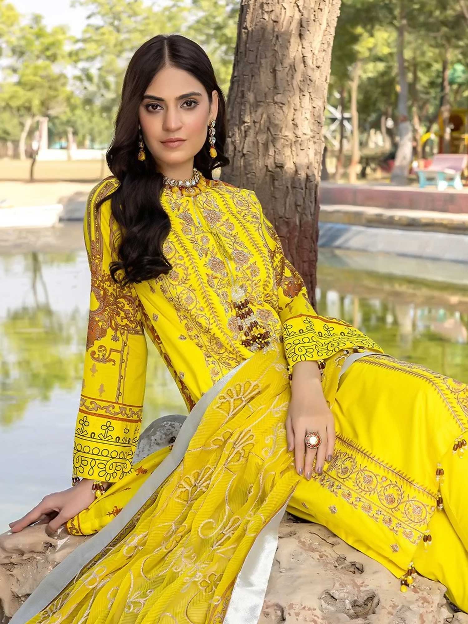 Salitex "Faustina" Unstitched Embroidered Lawn Yellow Suit