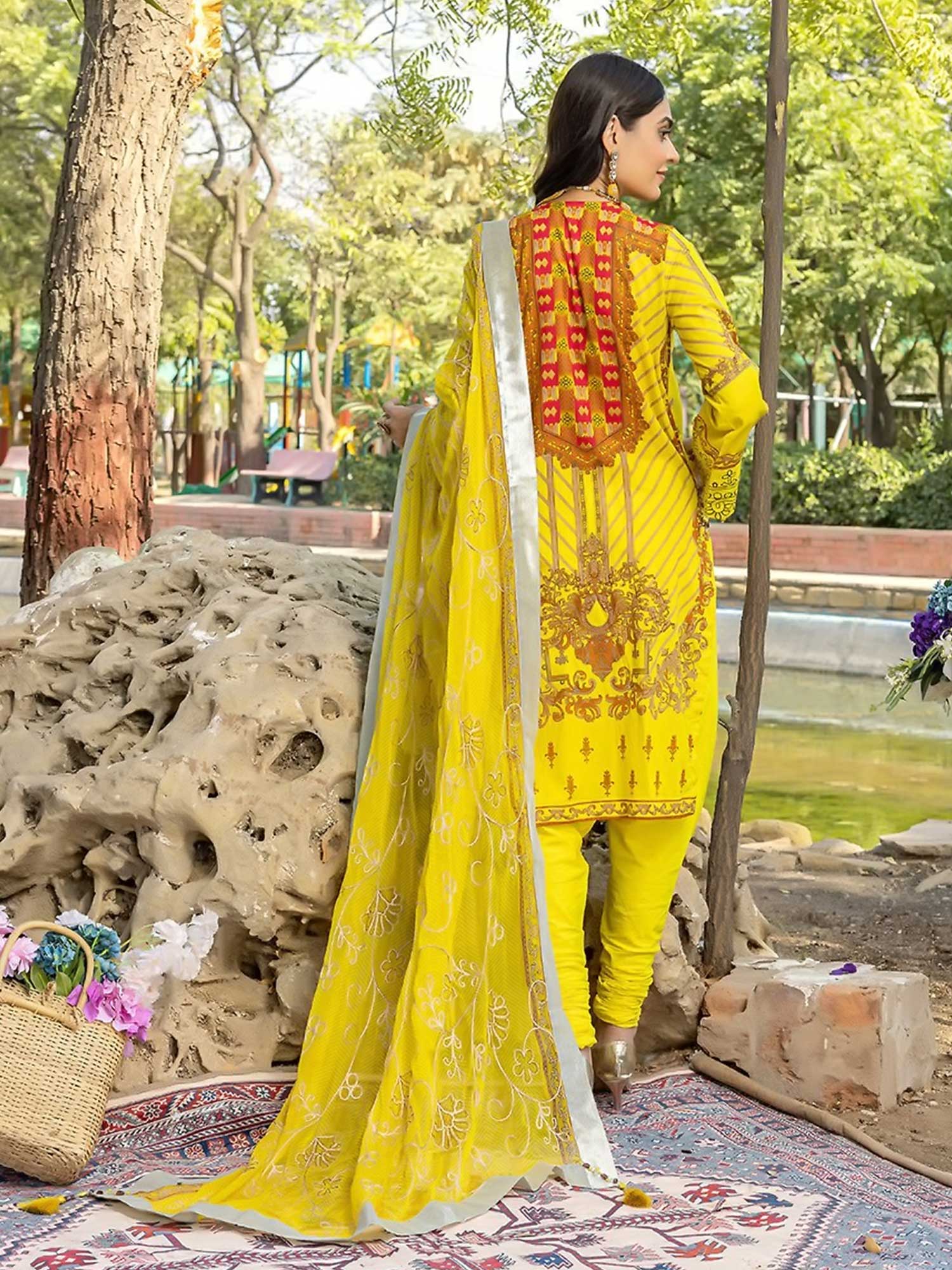 Salitex "Faustina" Unstitched Embroidered Lawn Yellow Suit