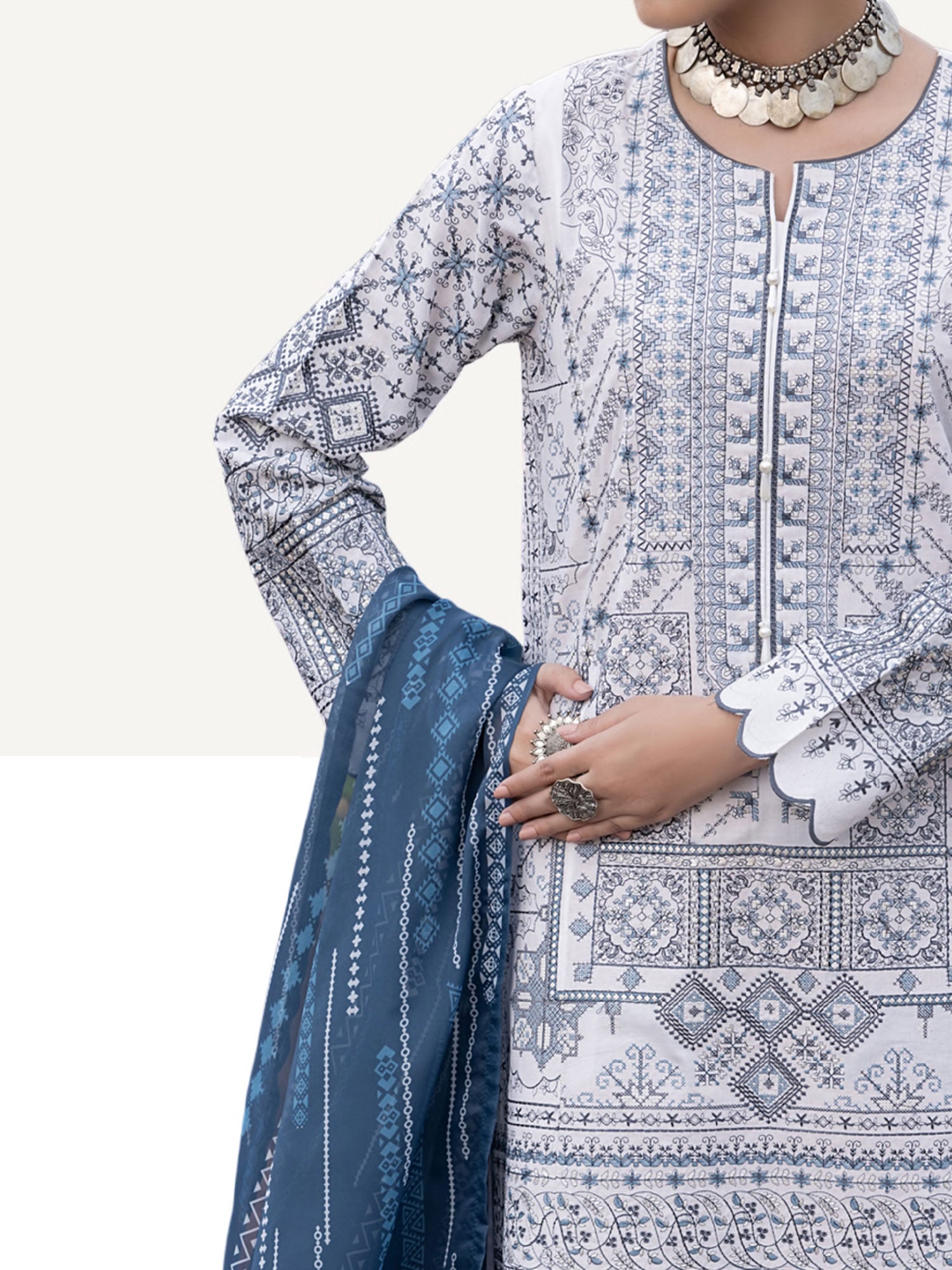 Casual Lite "Wabasta" Embroidered Winter Linen Suit - White