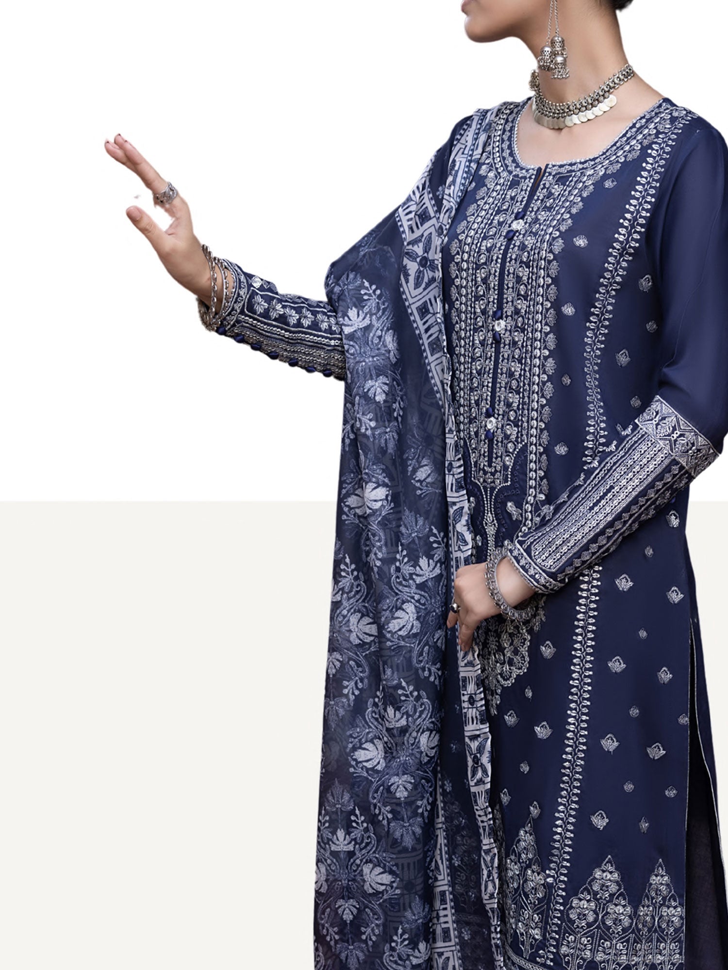 Casual Lite "Wabasta" Embroidered Winter Linen Suit - Navy