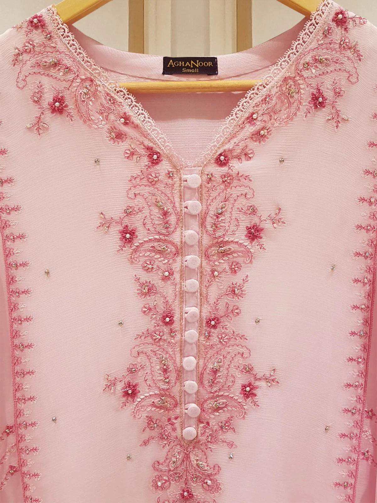 Agha Noor Pink Pure Chiffon 2-Piece (Shirt + Trouser)