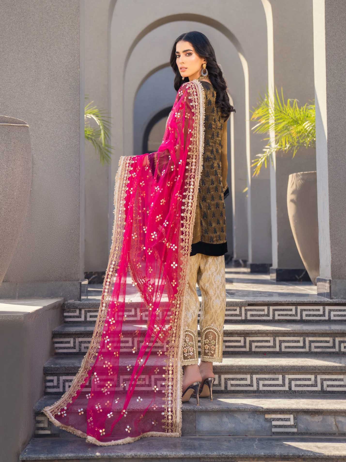 Khuda Baksh Pure Resham Masoori Gold 3-Piece Suit