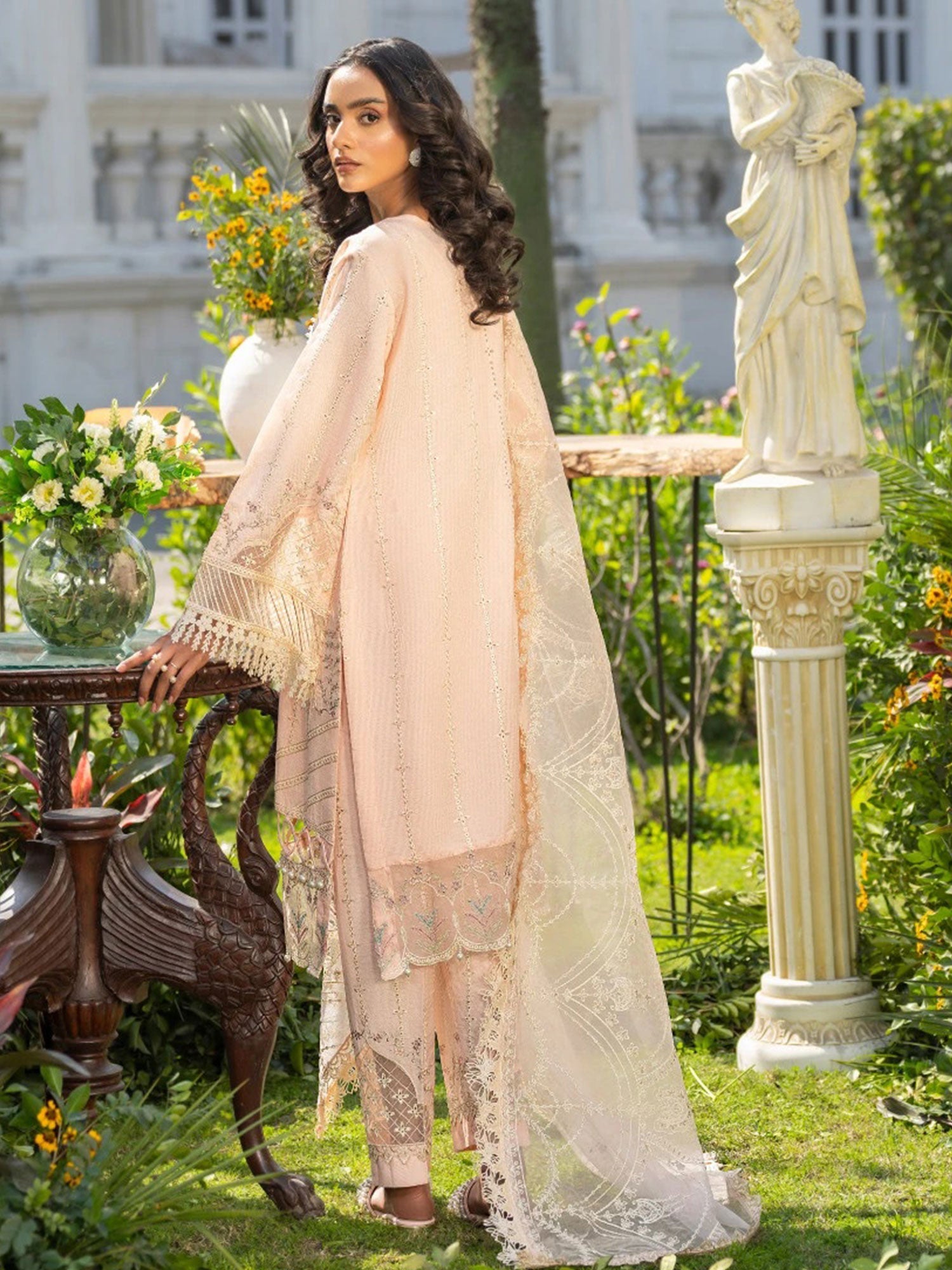 Zarqun Peach Embroidered Luxury Khadi Cotton Suit (2409A)