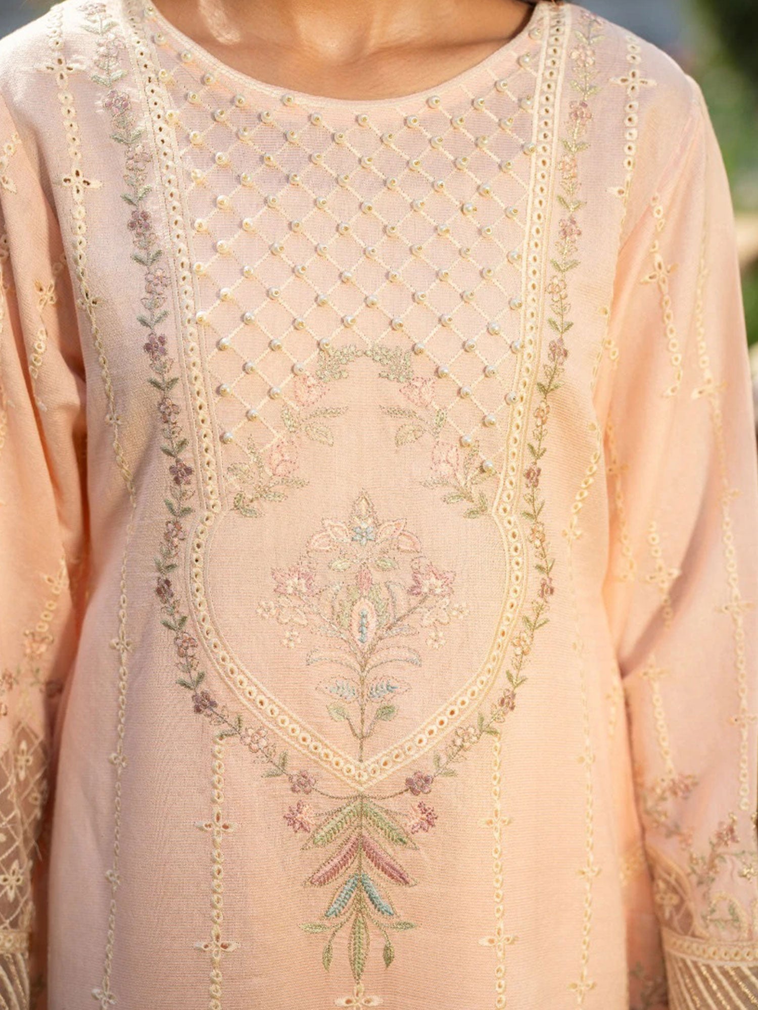 Zarqun Peach Embroidered Luxury Khadi Cotton Suit (2409A)