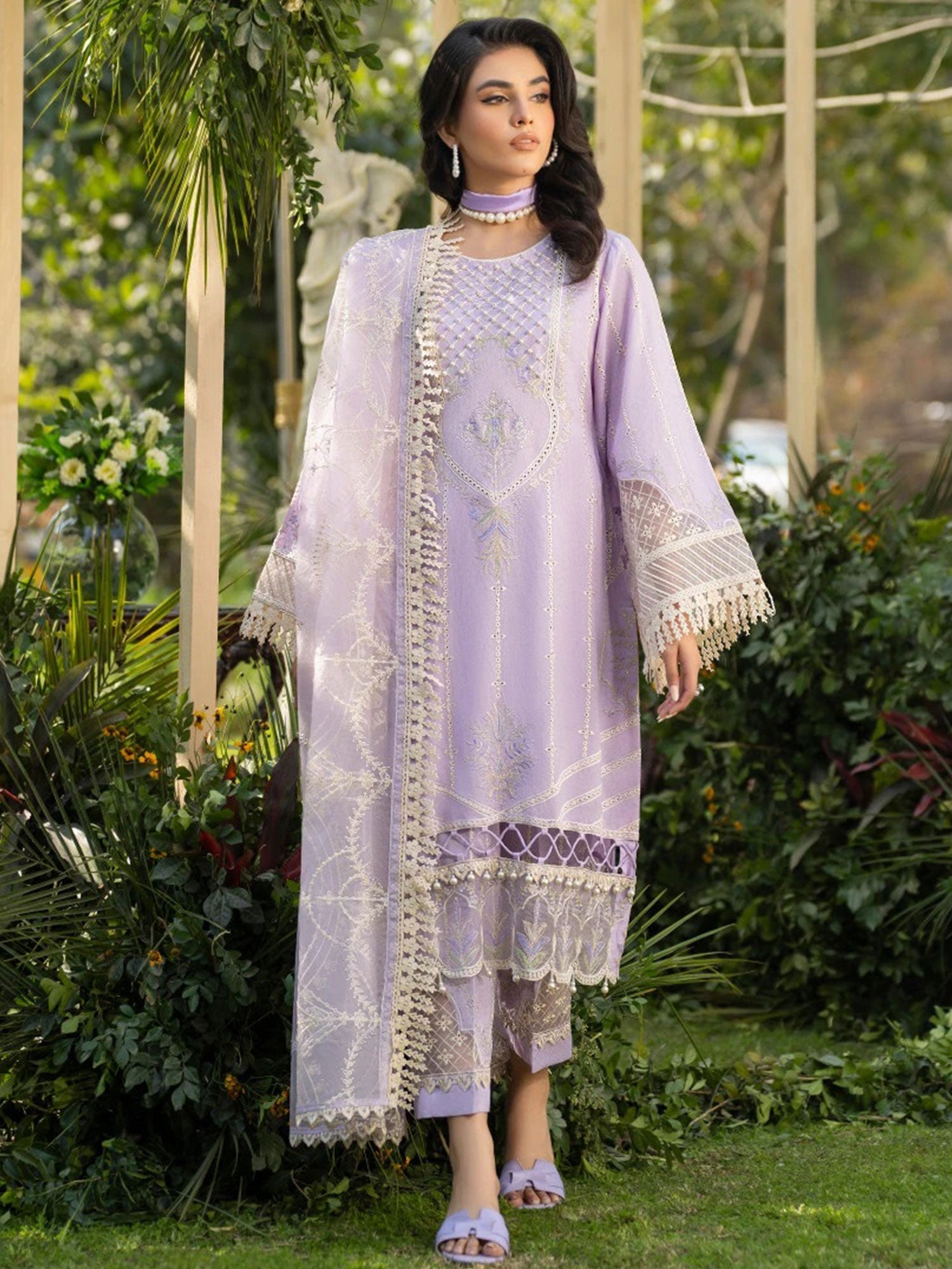 Zarqun Lilac Embroidered Luxury Khadi Cotton Suit (2409B)