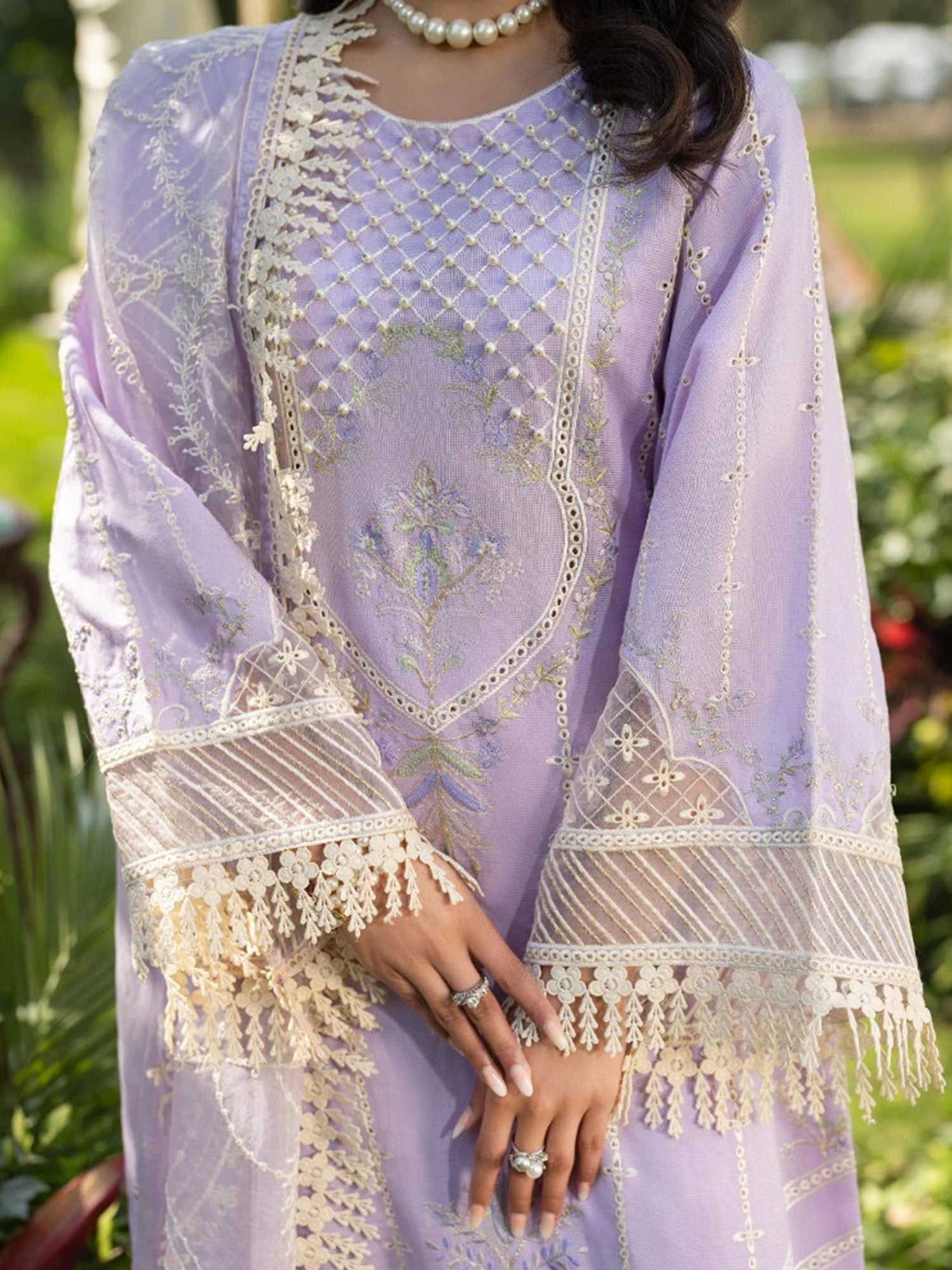 Zarqun Lilac Embroidered Luxury Khadi Cotton Suit (2409B)