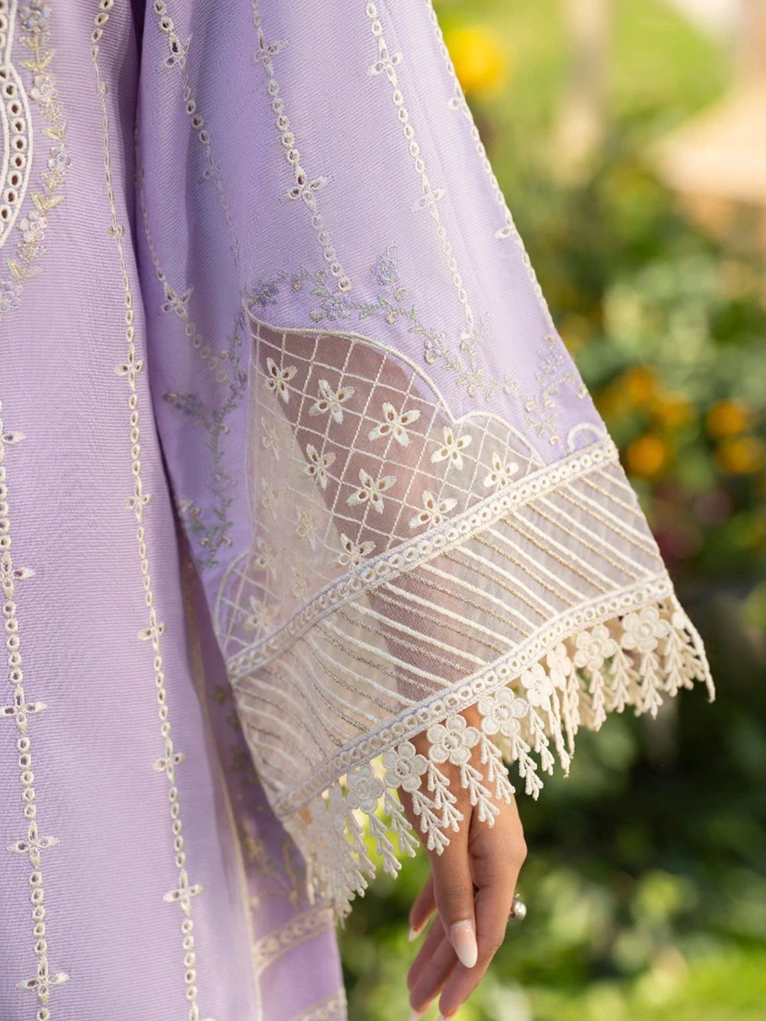 Zarqun Lilac Embroidered Luxury Khadi Cotton Suit (2409B)