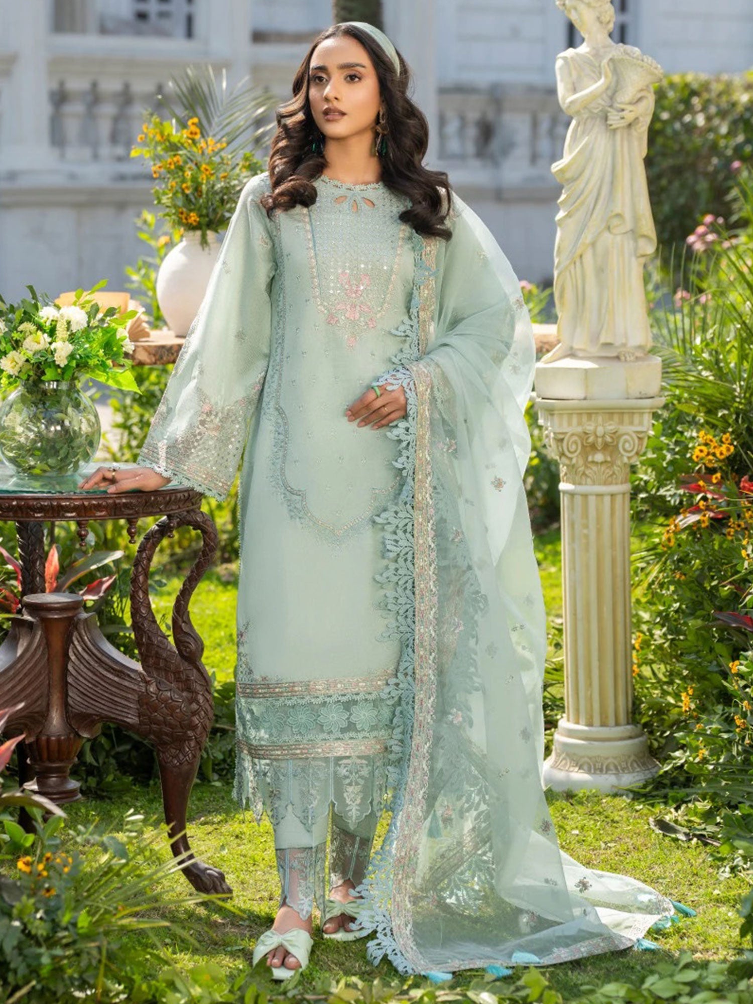 Zarqun Soft Blue Embroidered Luxury Khadi Cotton Suit (2410A)