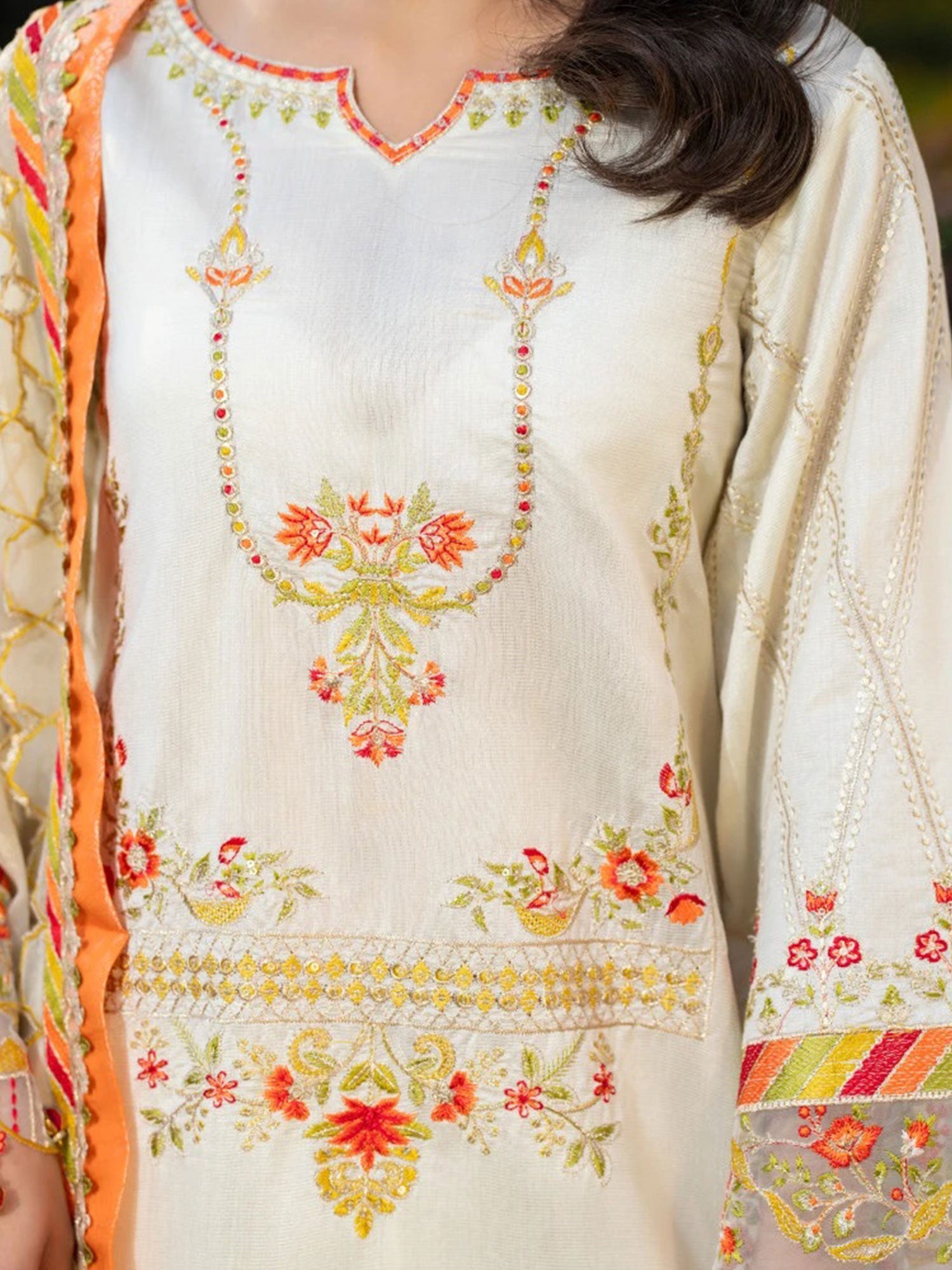 Zarqun White Embroidered Luxury Khadi Cotton Suit with Palazzo (2411A)