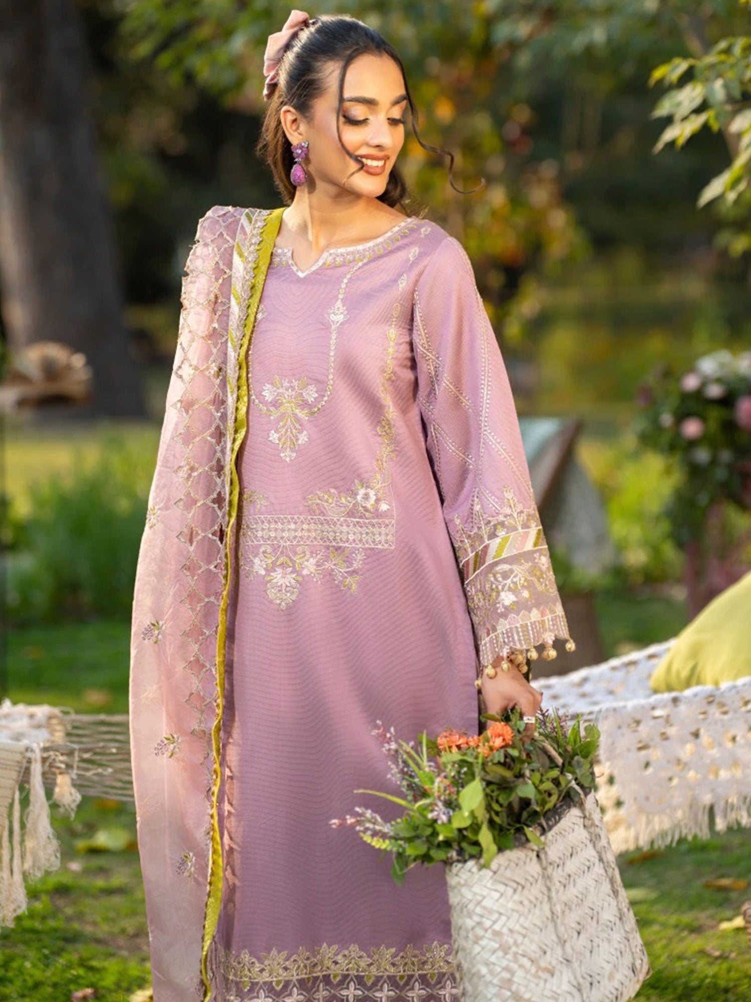 Zarqun Pink Embroidered Luxury Khadi Cotton Suit with Palazzo (2411B)