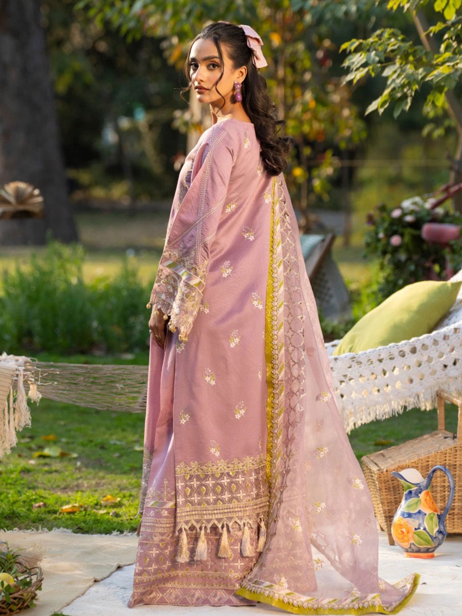 Zarqun Pink Embroidered Luxury Khadi Cotton Suit with Palazzo (2411B)