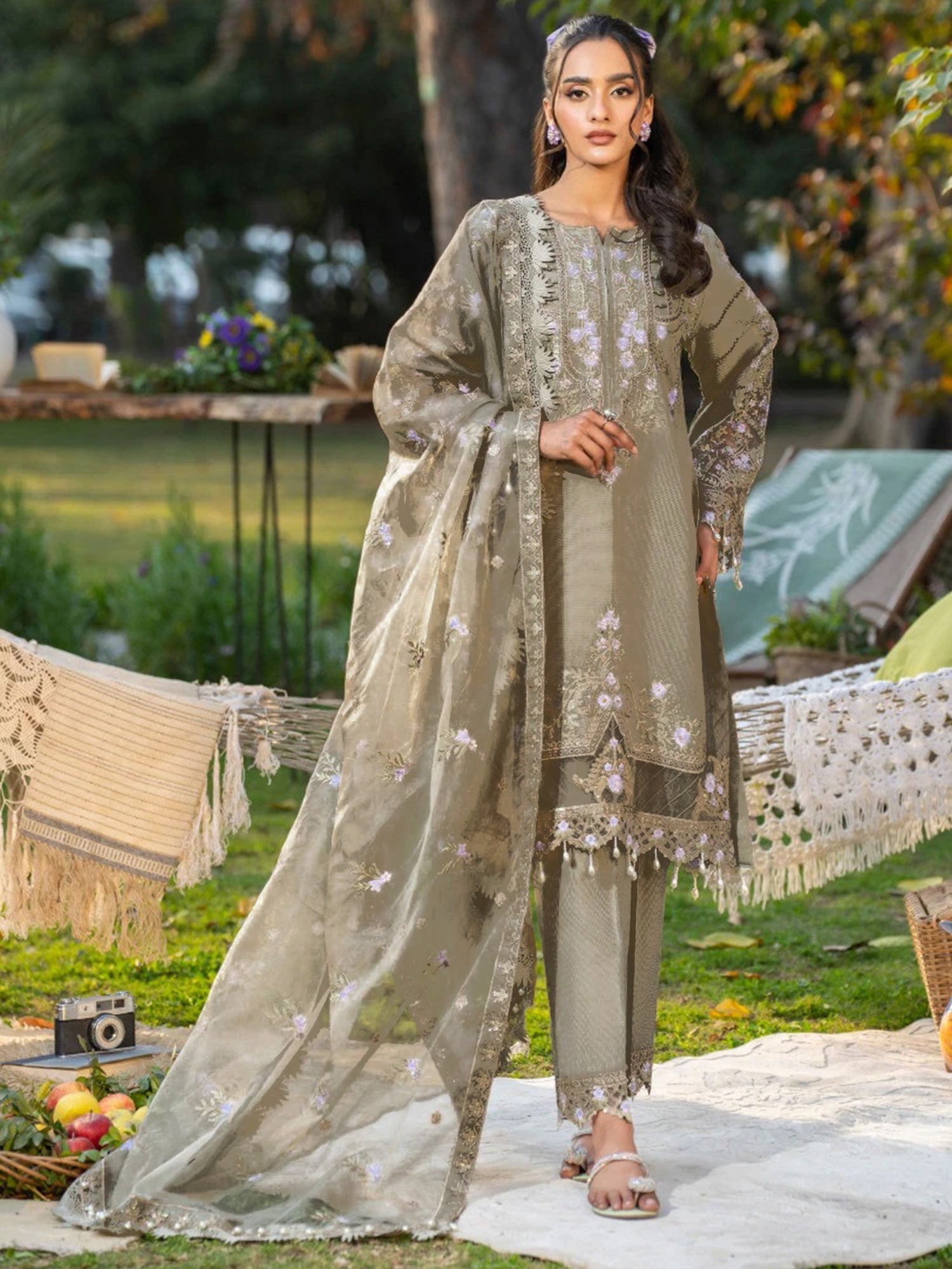 Zarqun Beige Embroidered Luxury Khadi Cotton Suit (2413B)