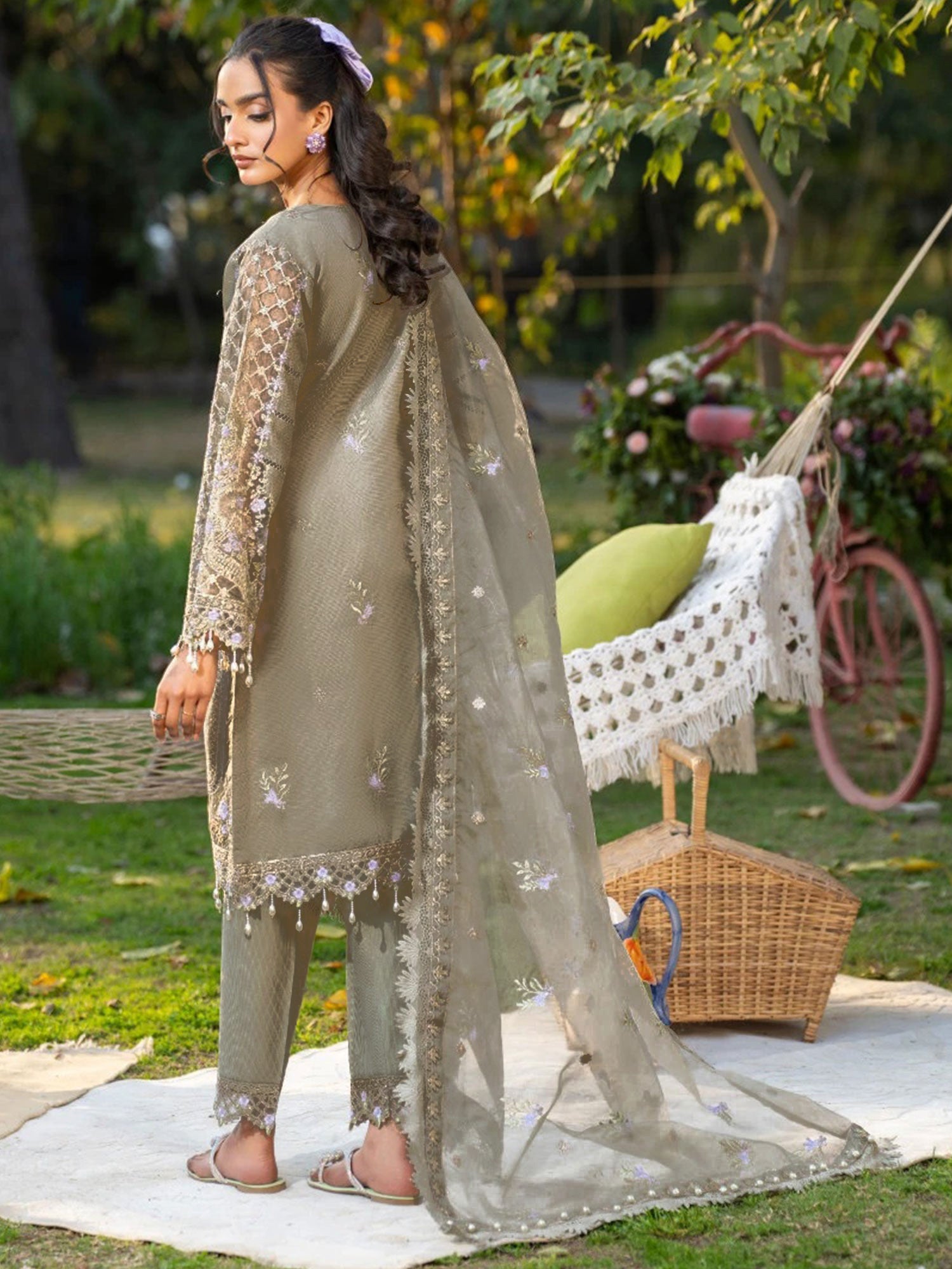 Zarqun Beige Embroidered Luxury Khadi Cotton Suit (2413B)