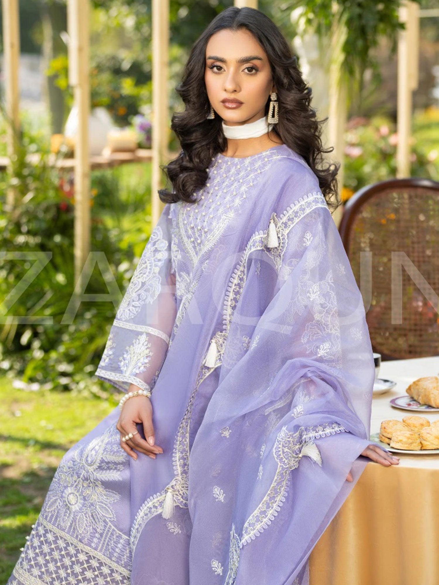 Zarqun Lilac Embroidered Luxury Khadi Cotton Suit (2416B)