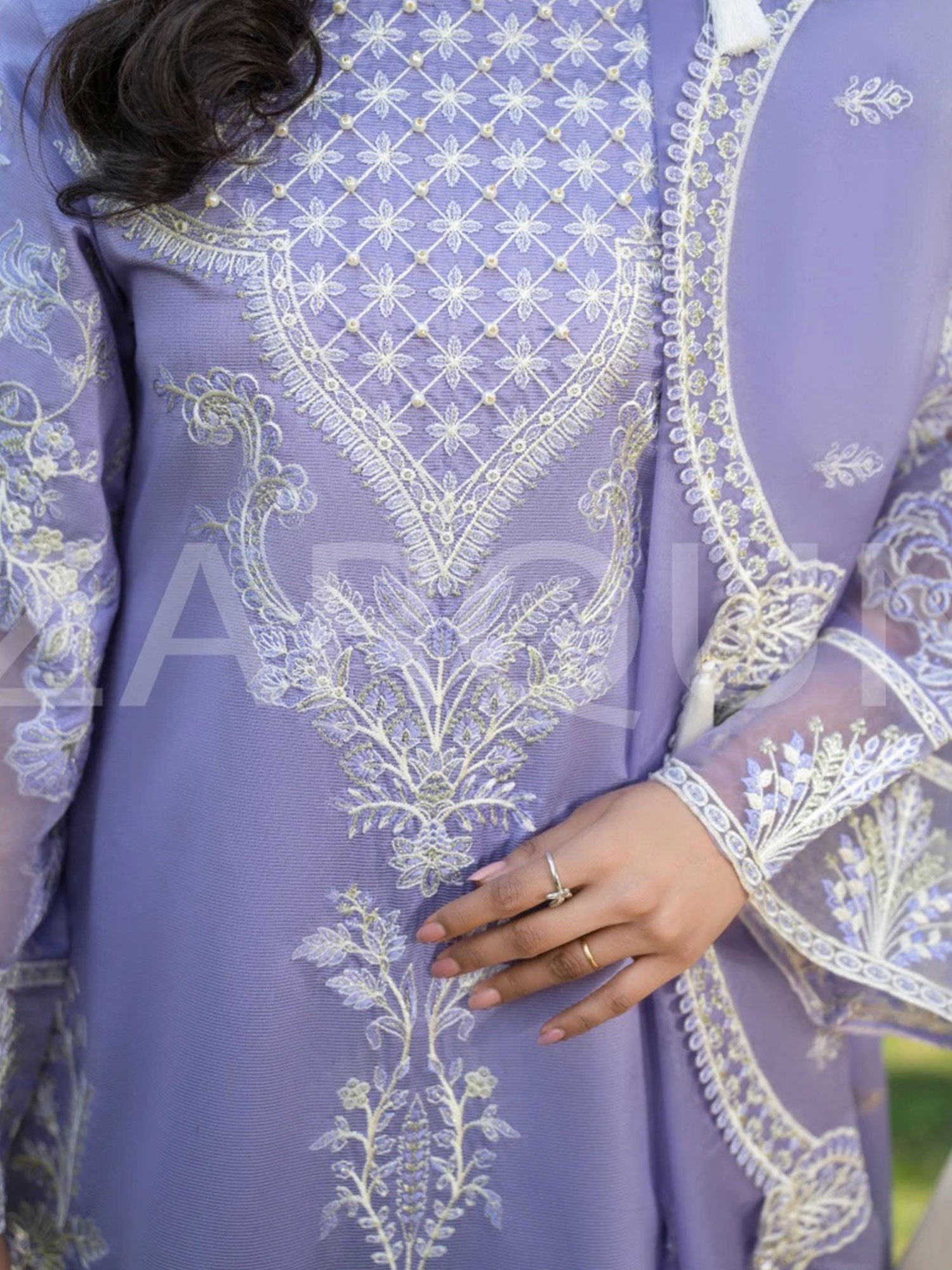 Zarqun Lilac Embroidered Luxury Khadi Cotton Suit (2416B)