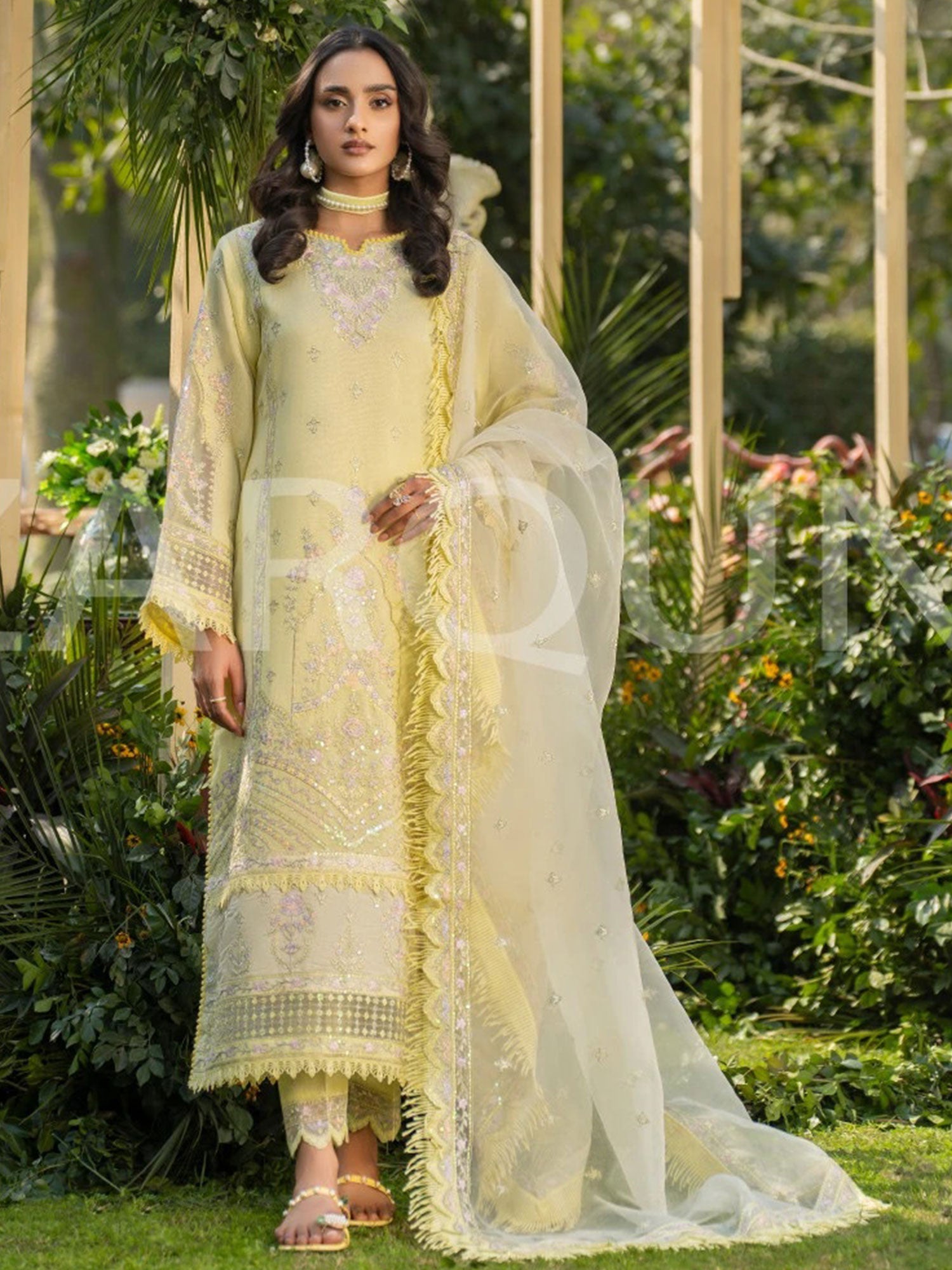 Zarqun Lime Embroidered Luxury Khadi Cotton Suit (2417A)