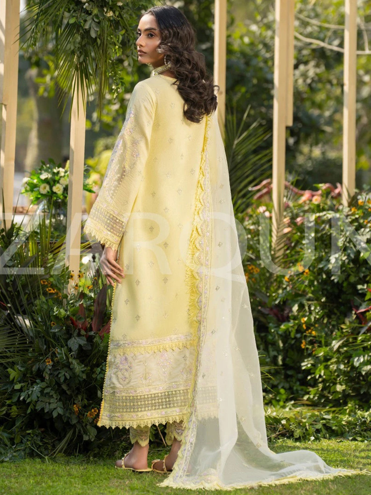 Zarqun Lime Embroidered Luxury Khadi Cotton Suit (2417A)