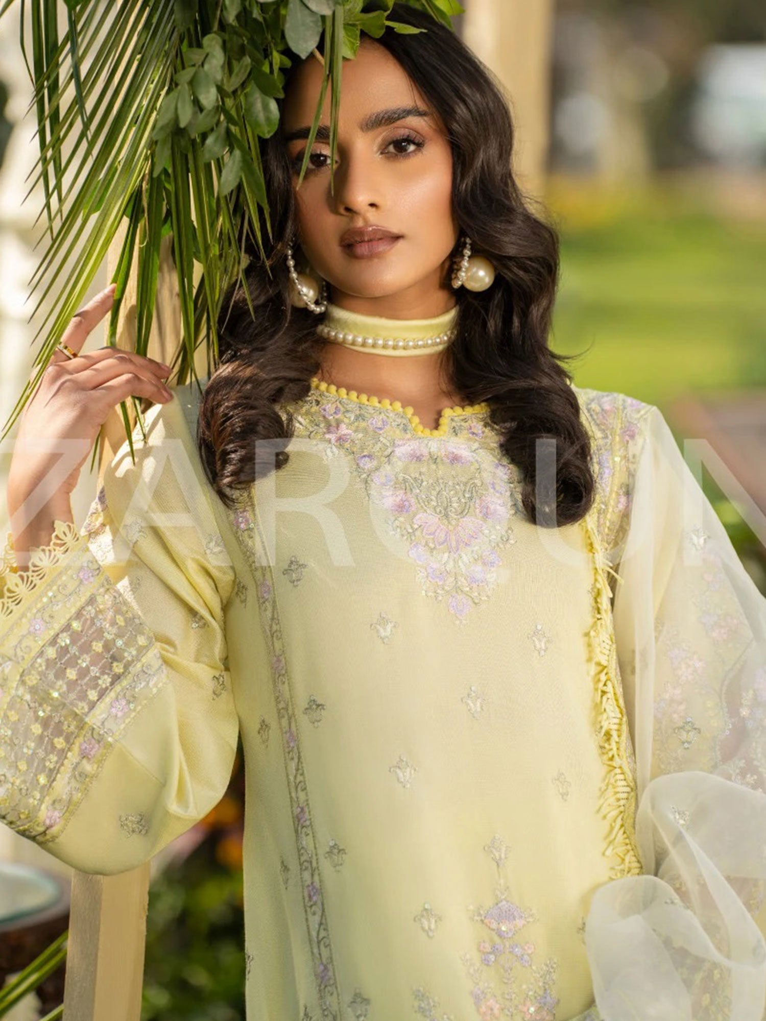 Zarqun Lime Embroidered Luxury Khadi Cotton Suit (2417A)