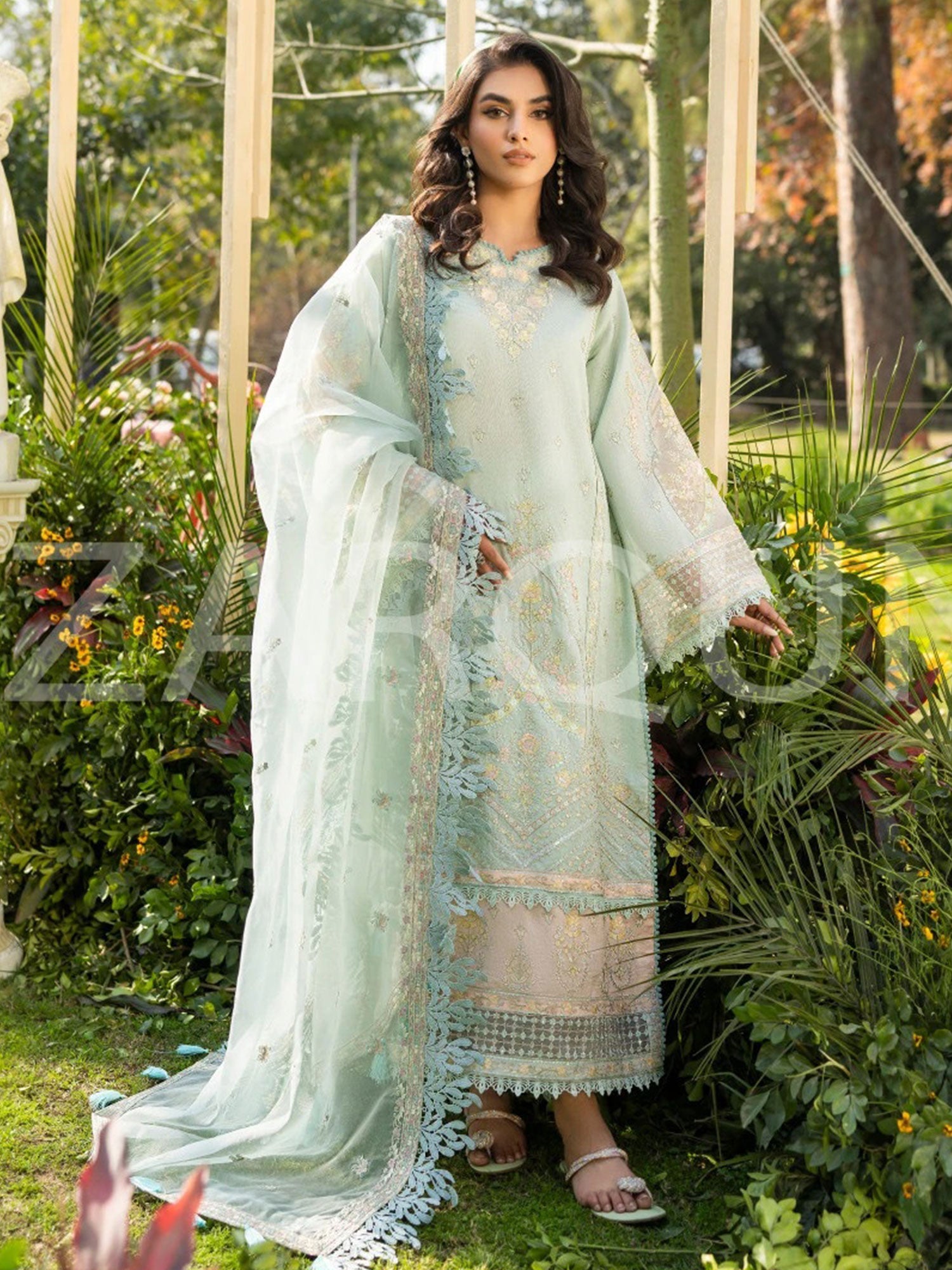 Zarqun Aqua Embroidered Luxury Khadi Cotton Suit (2417B)