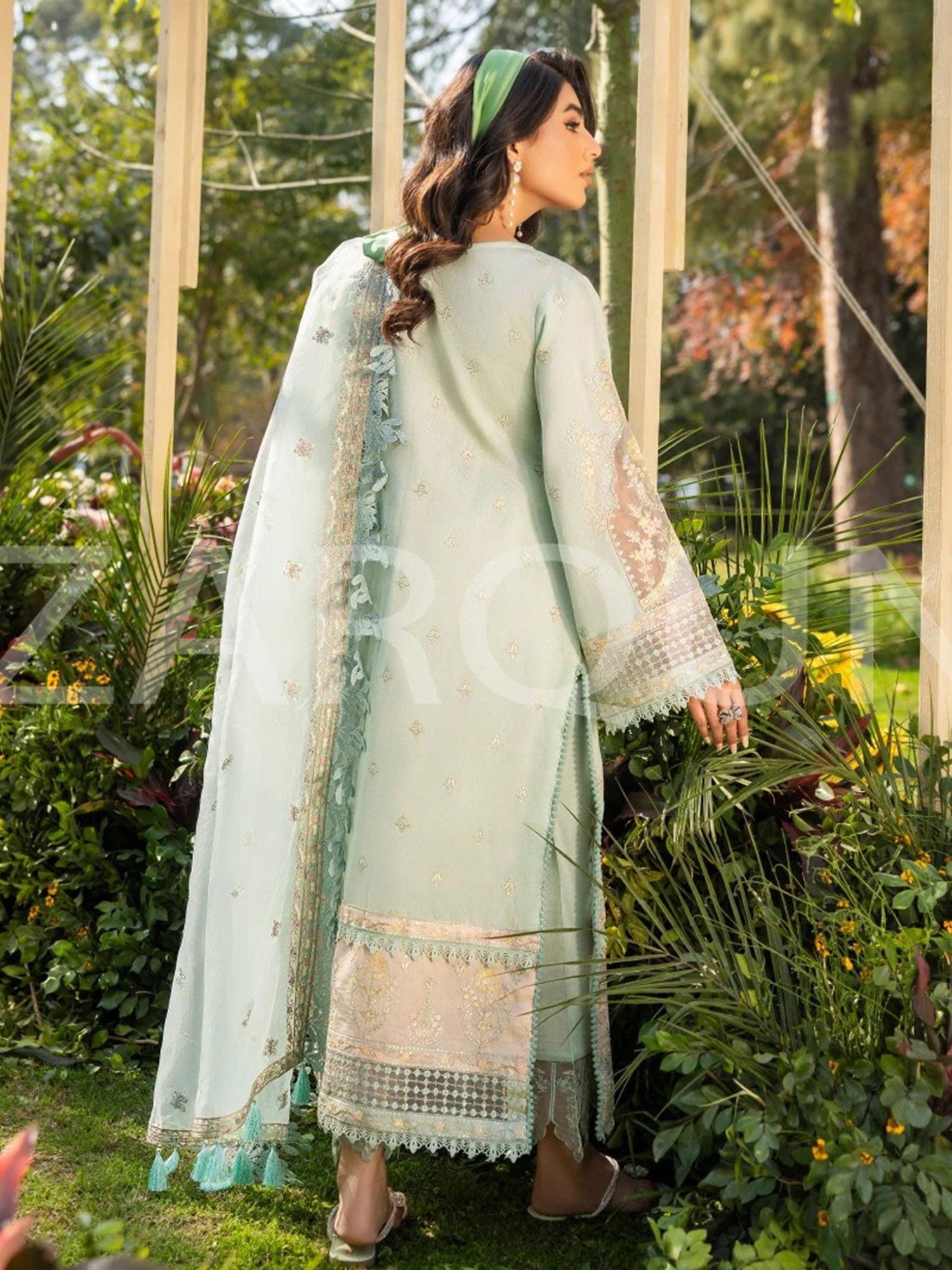 Zarqun Aqua Embroidered Luxury Khadi Cotton Suit (2417B)