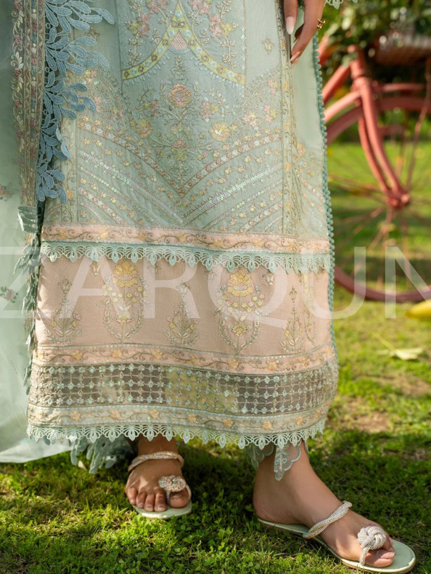 Zarqun Aqua Embroidered Luxury Khadi Cotton Suit (2417B)