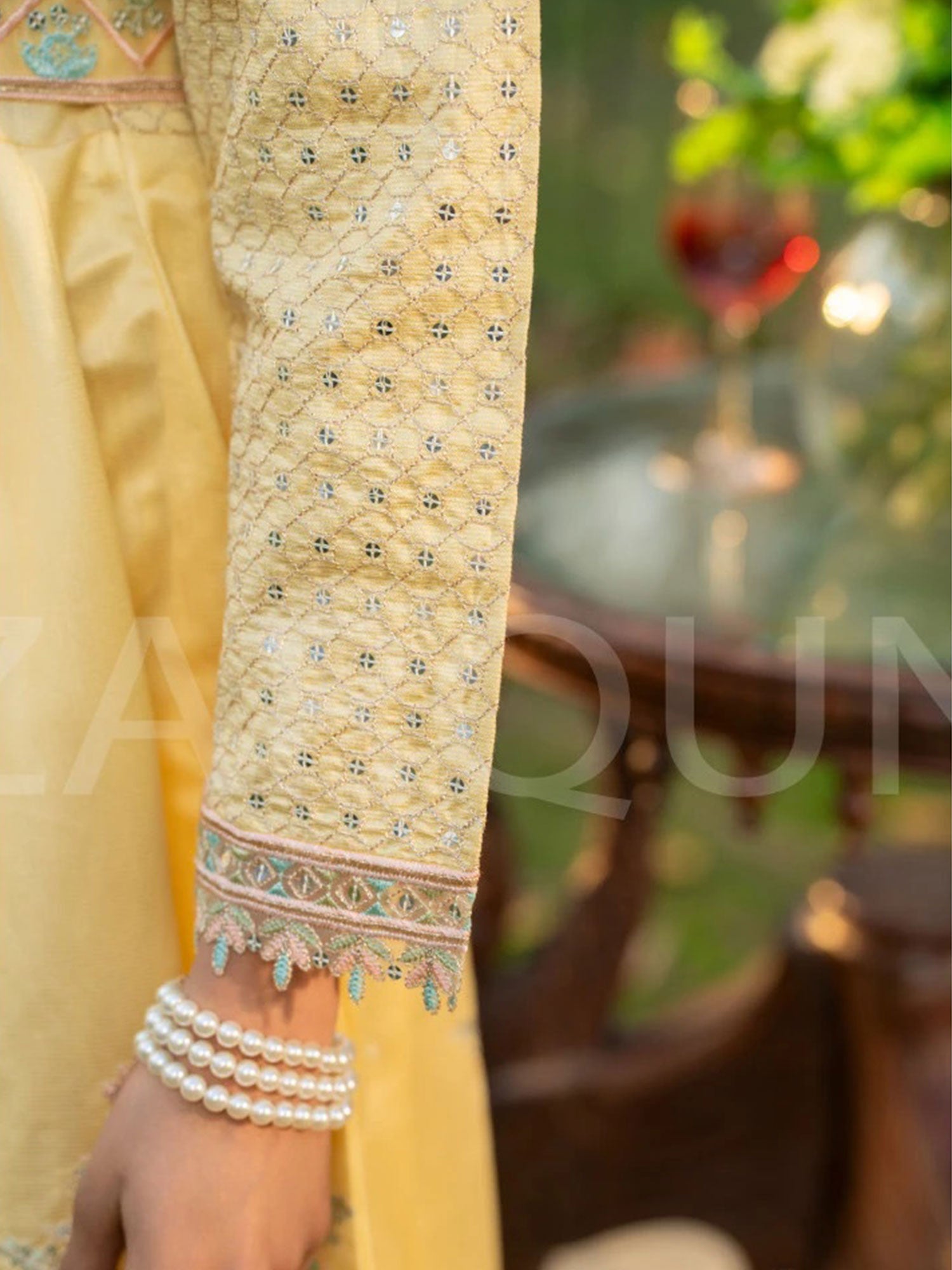 Zarqun Lime Embroidered Luxury Khadi Cotton Maxi Suit (2418B)