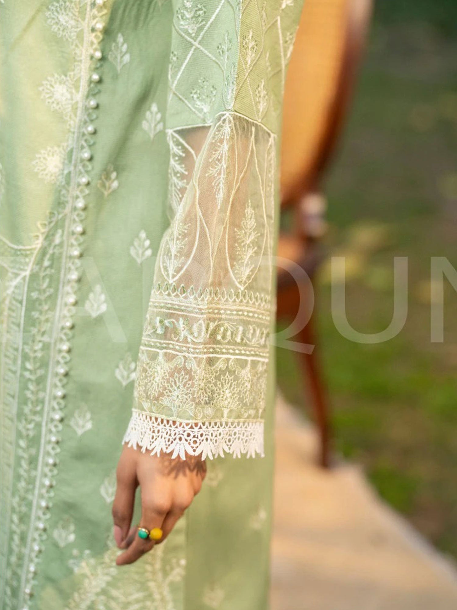 Zarqun Green Embroidered Luxury Khadi Net Suit (2420B)