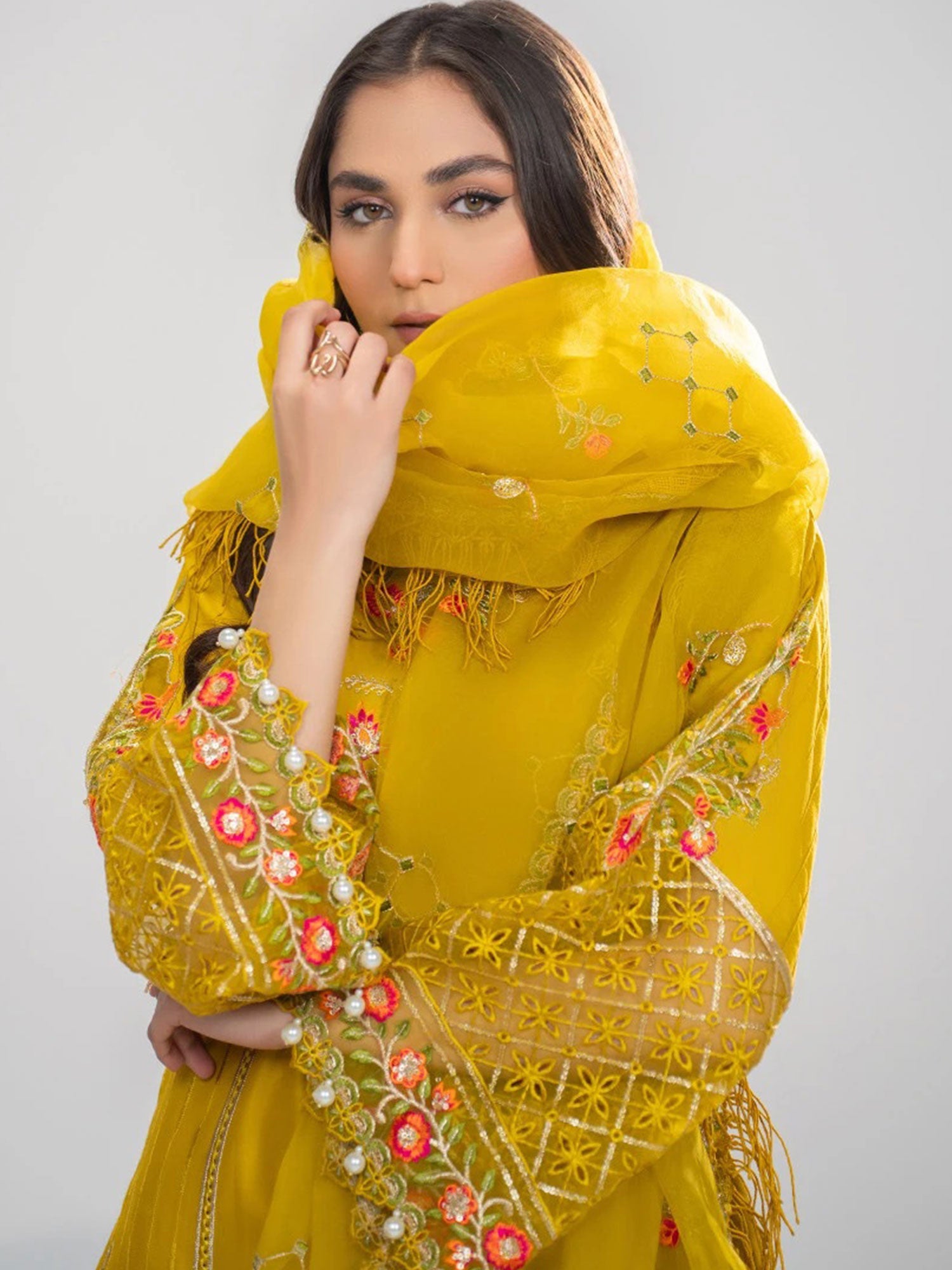 Zarqun Mustard Embroidered Luxury Cotton Suit with Palazzo (2422A)