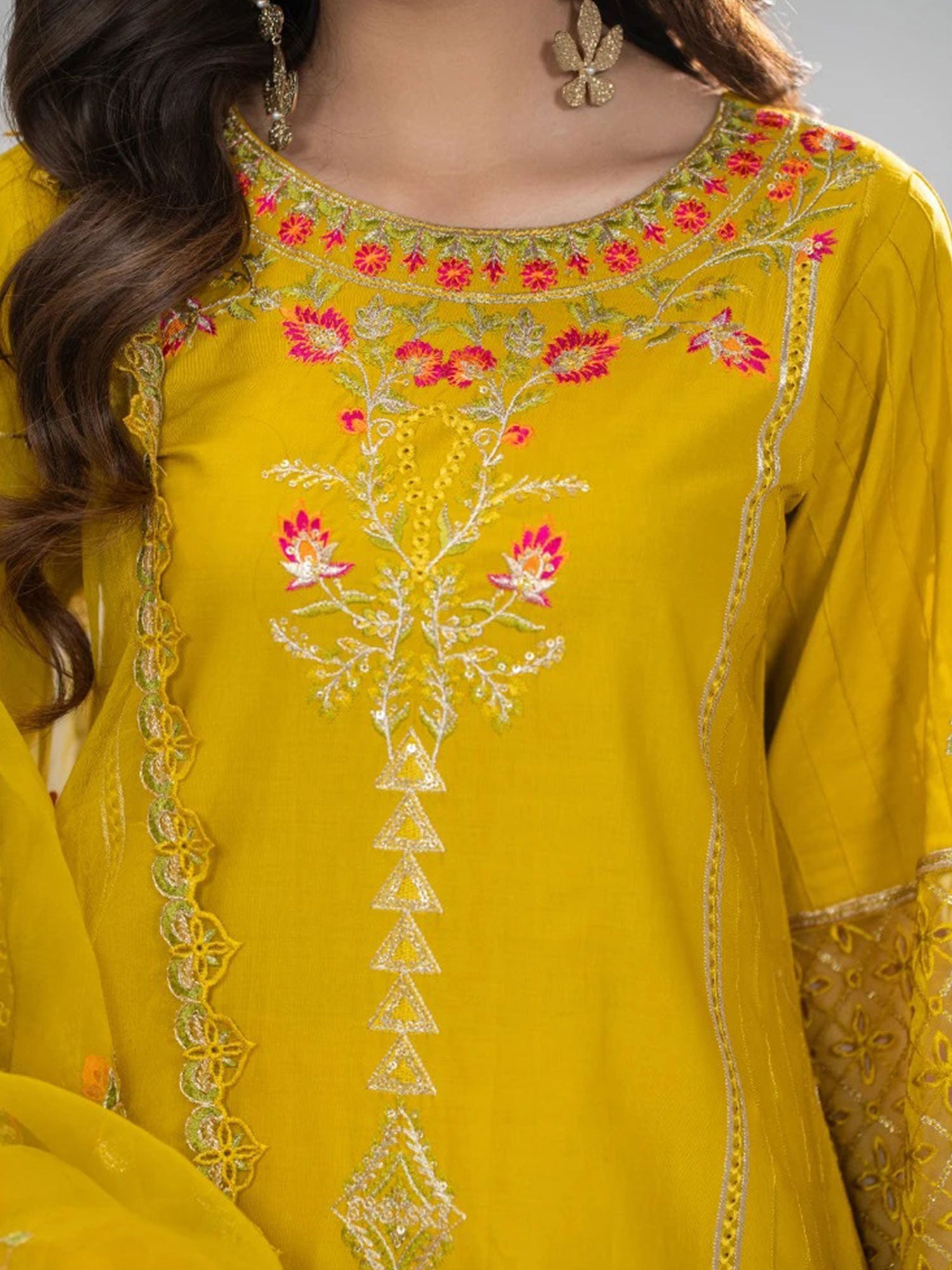 Zarqun Mustard Embroidered Luxury Cotton Suit with Palazzo (2422A)