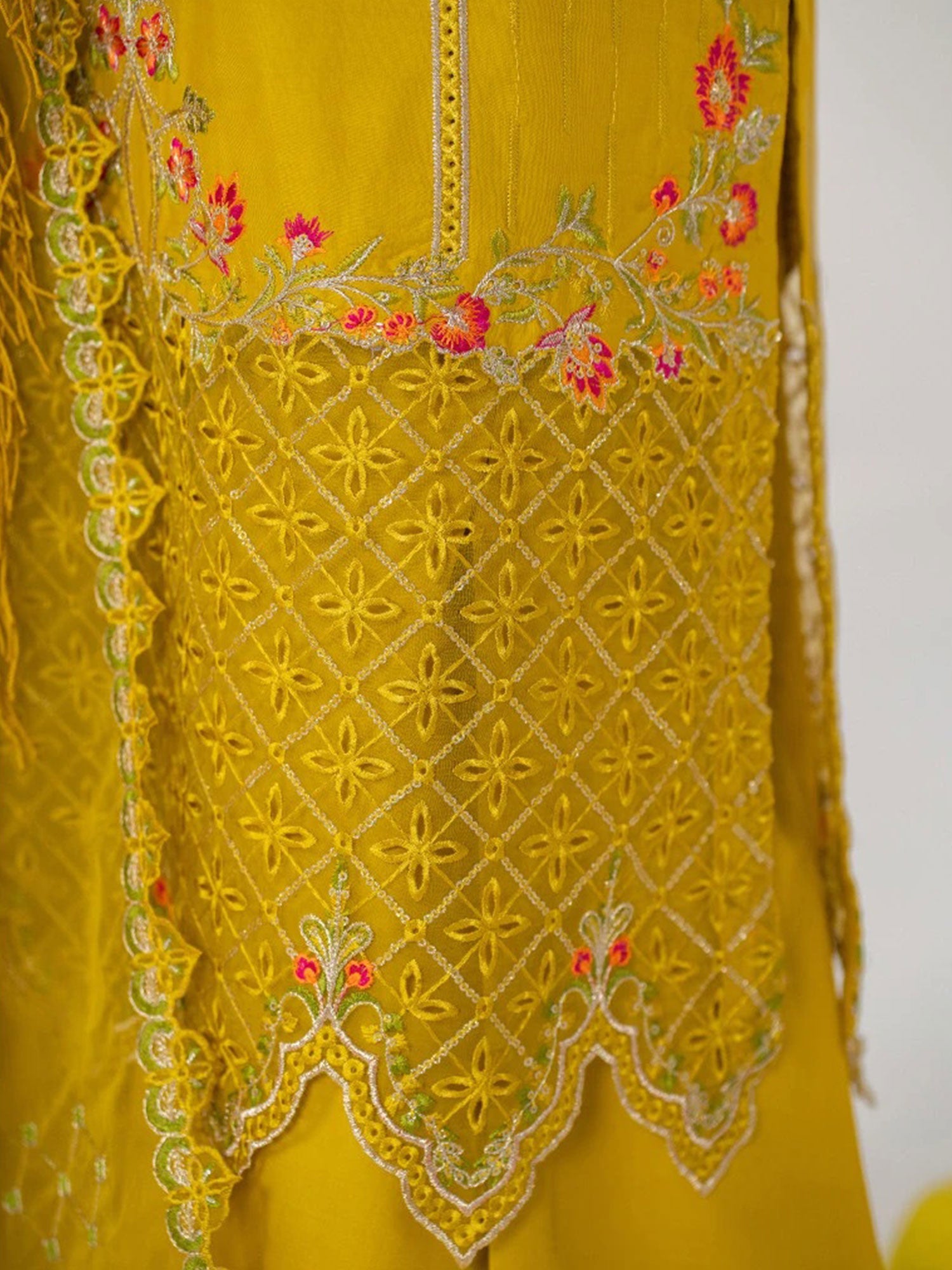 Zarqun Mustard Embroidered Luxury Cotton Suit with Palazzo (2422A)