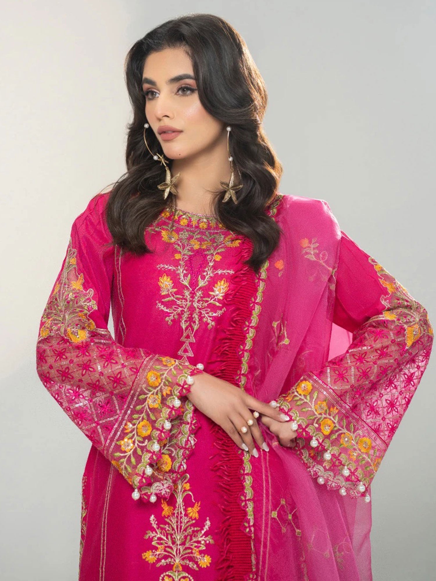 Zarqun Pink Embroidered Luxury Cotton Suit with Palazzo (2422B)