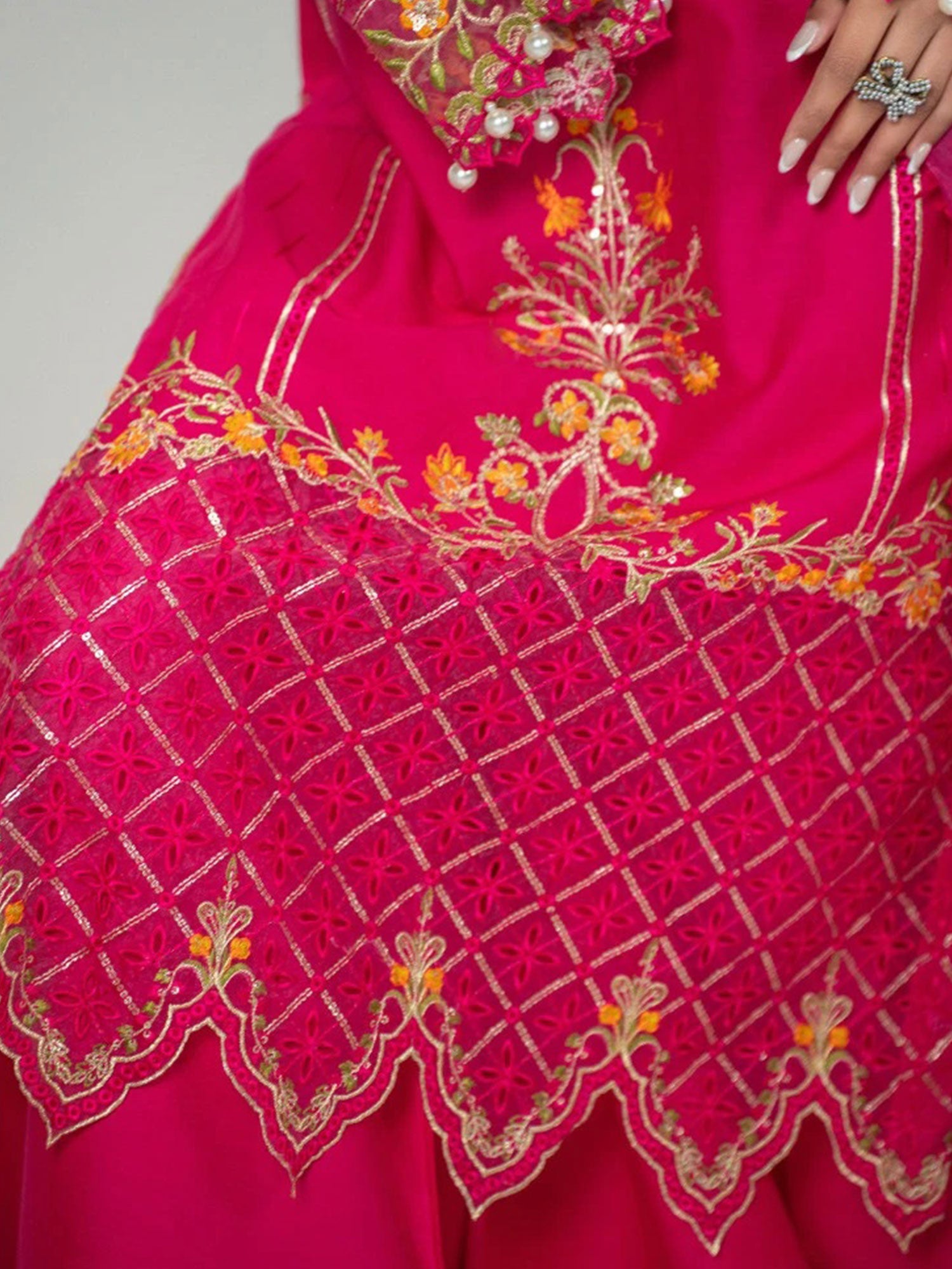 Zarqun Pink Embroidered Luxury Cotton Suit with Palazzo (2422B)