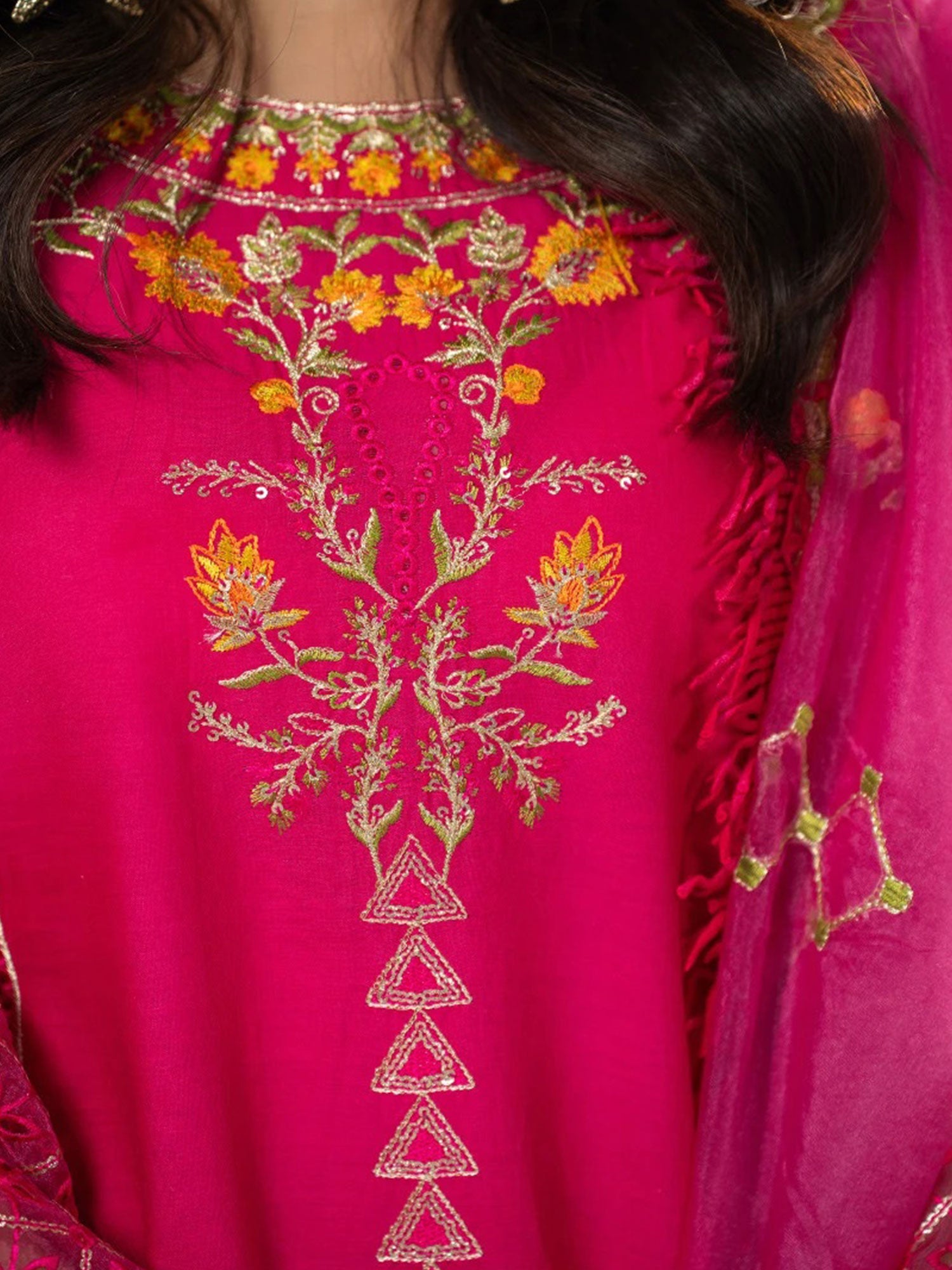 Zarqun Pink Embroidered Luxury Cotton Suit with Palazzo (2422B)