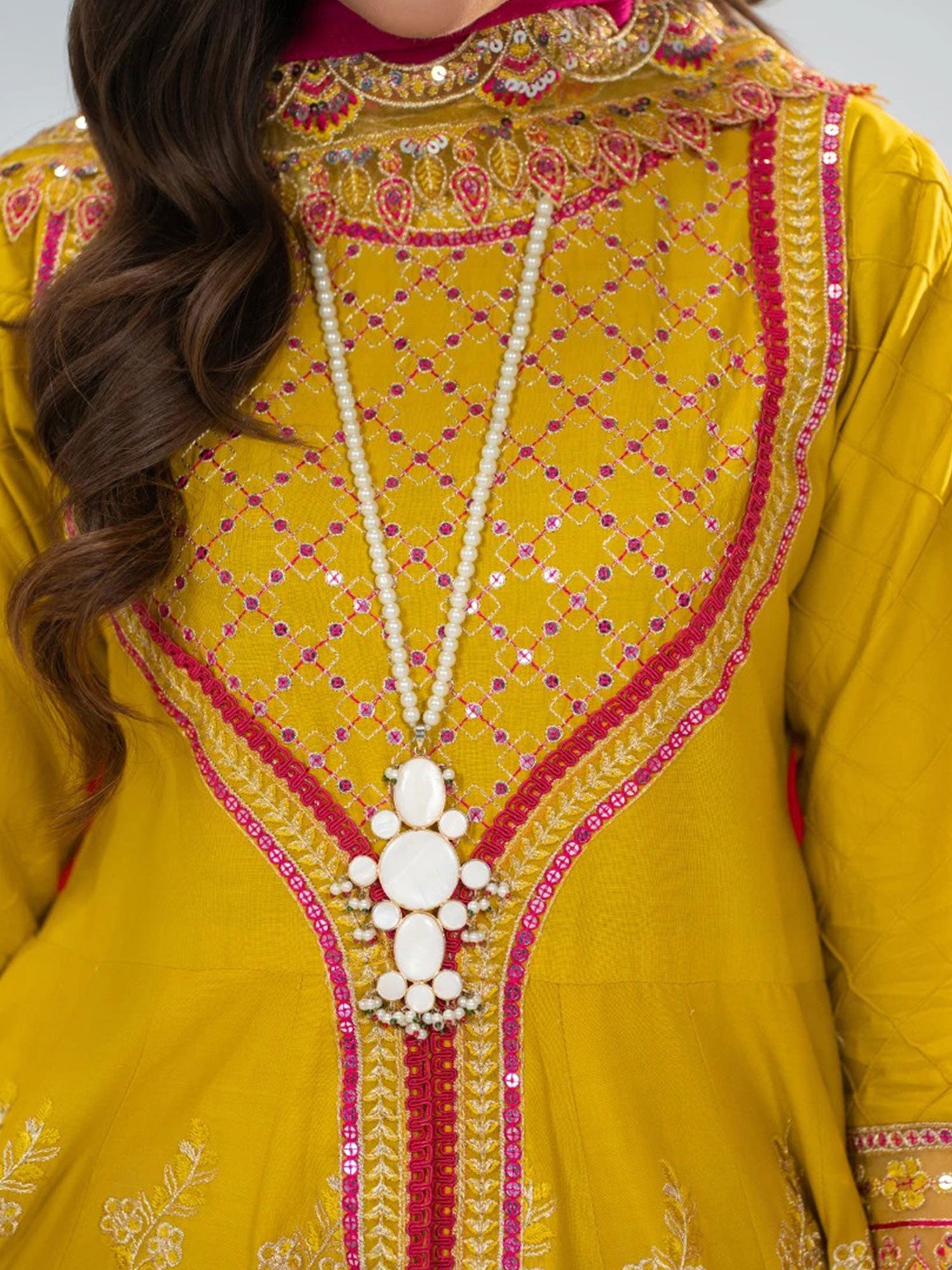 Zarqun Mustard Embroidered Luxury Cotton Maxi Suit (2424A)