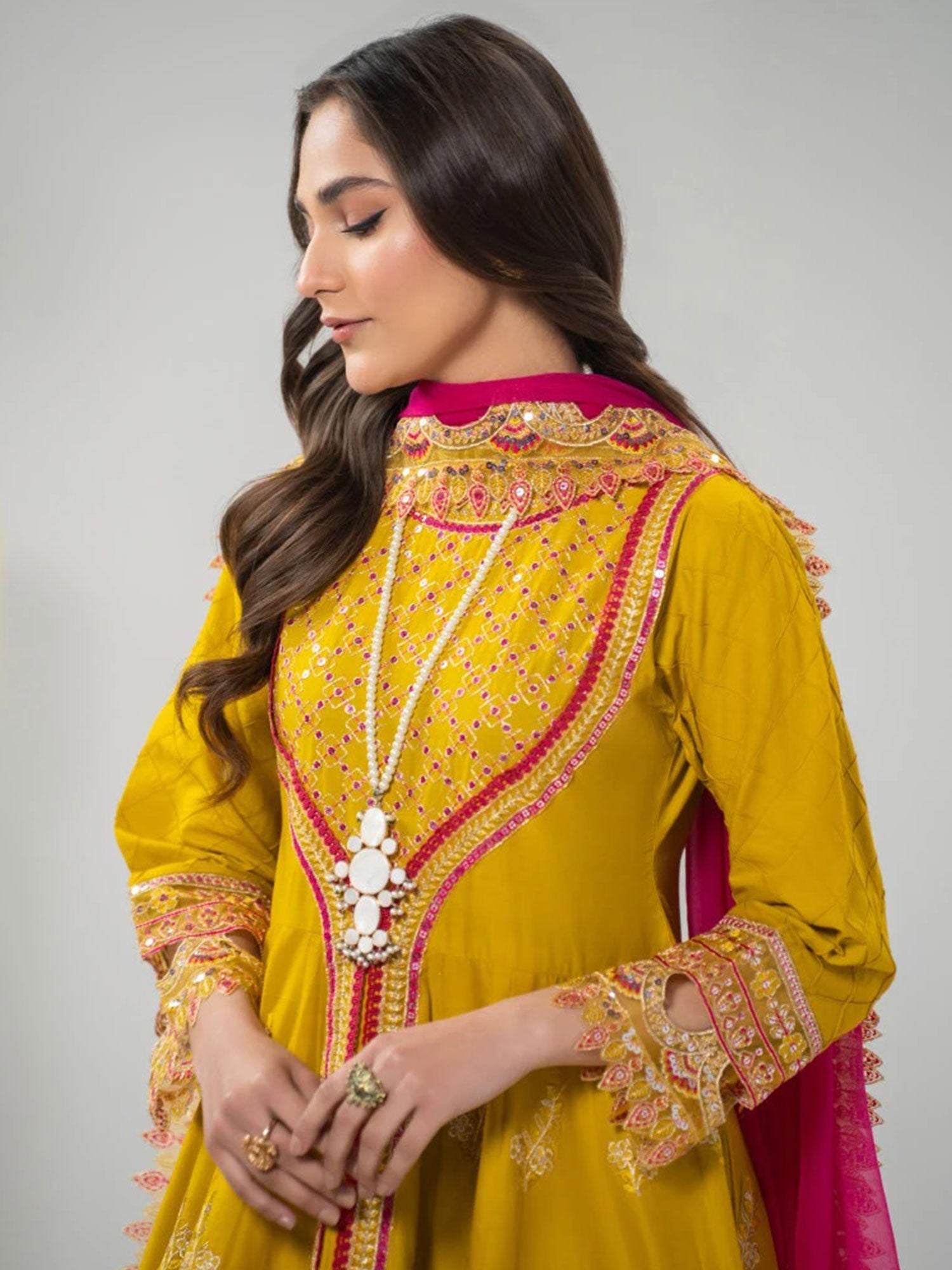 Zarqun Mustard Embroidered Luxury Cotton Maxi Suit (2424A)