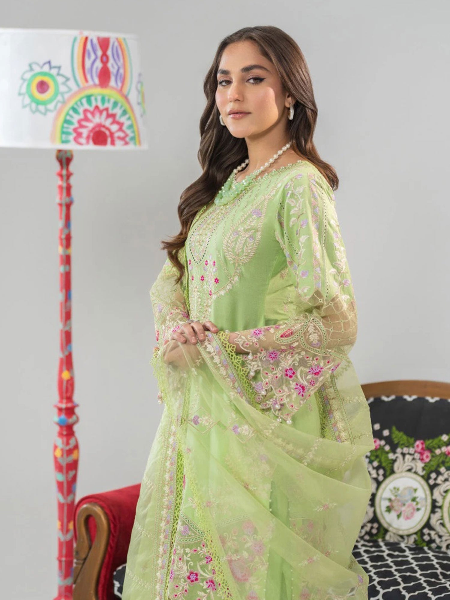 Zarqun Pistachio Embroidered Luxury Cotton Suit (2426B)