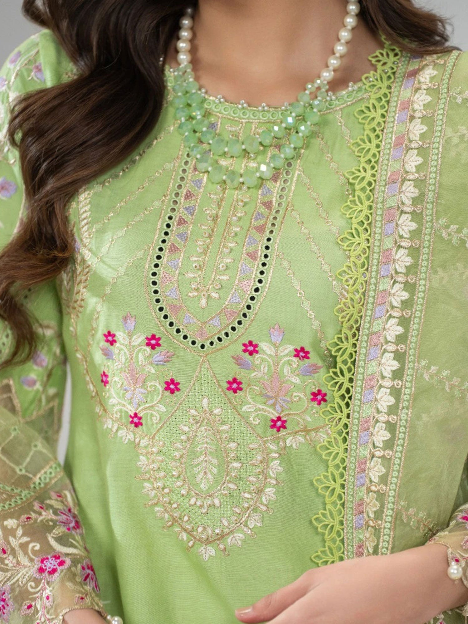 Zarqun Pistachio Embroidered Luxury Cotton Suit (2426B)