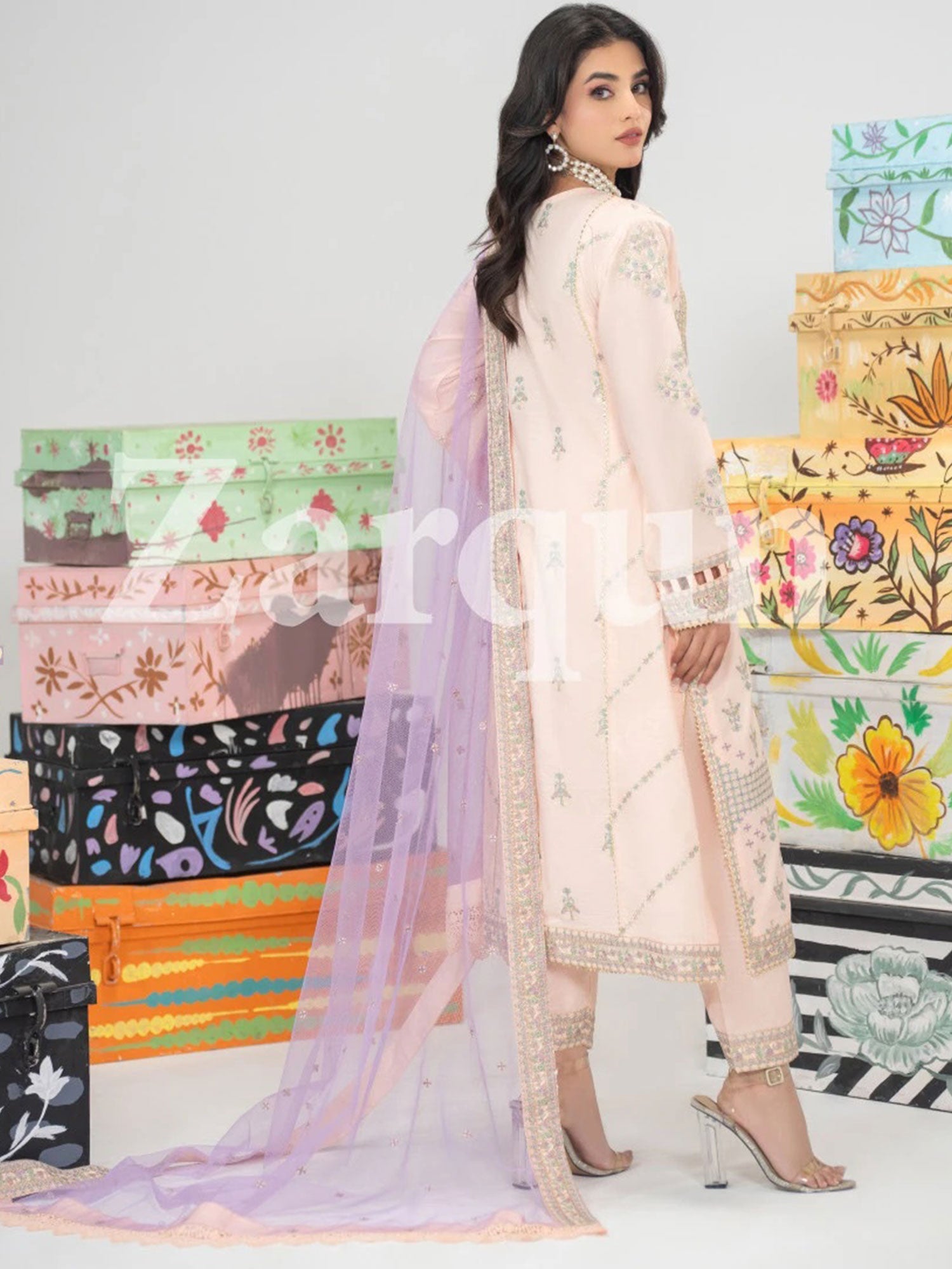 Zarqun Peach Skin Embroidered Luxury Cotton Suit (2428A)