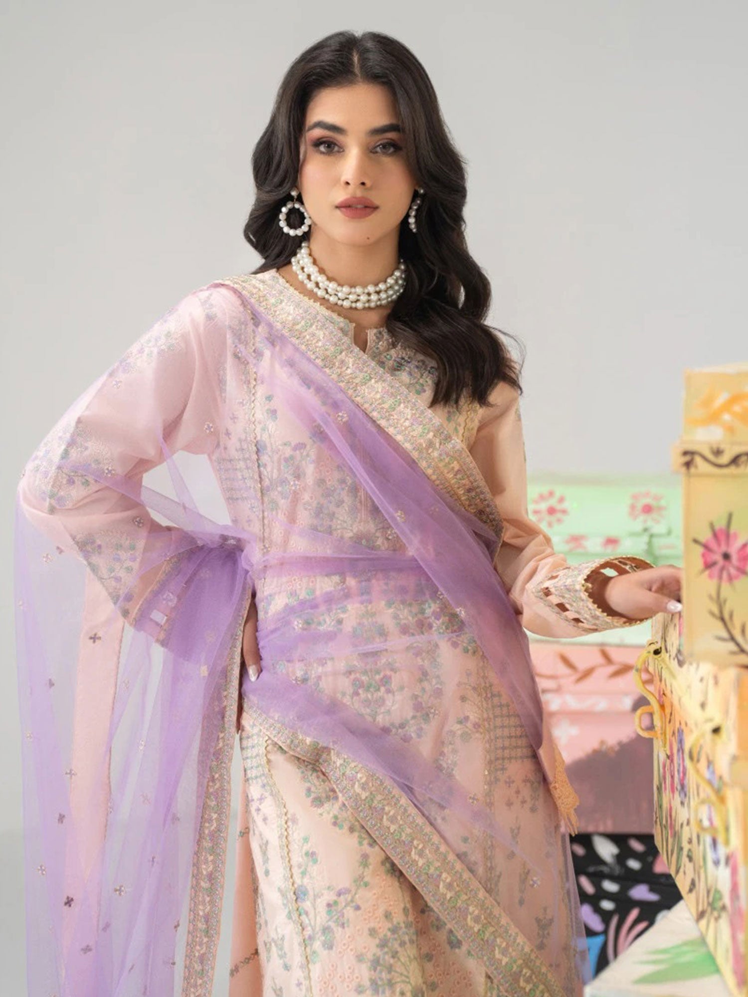 Zarqun Peach Skin Embroidered Luxury Cotton Suit (2428A)