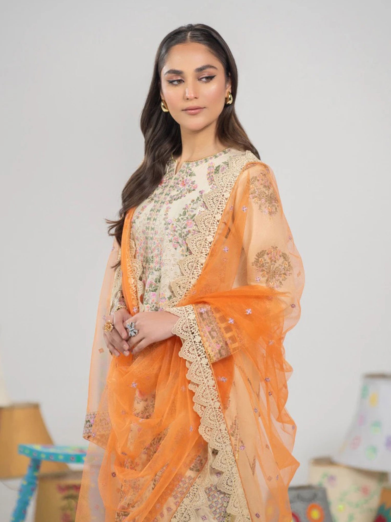 Zarqun Beige Skin Embroidered Luxury Cotton Suit (2428B)