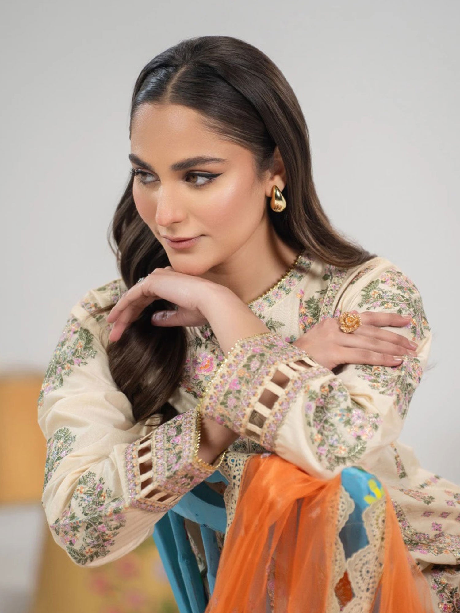 Zarqun Beige Skin Embroidered Luxury Cotton Suit (2428B)