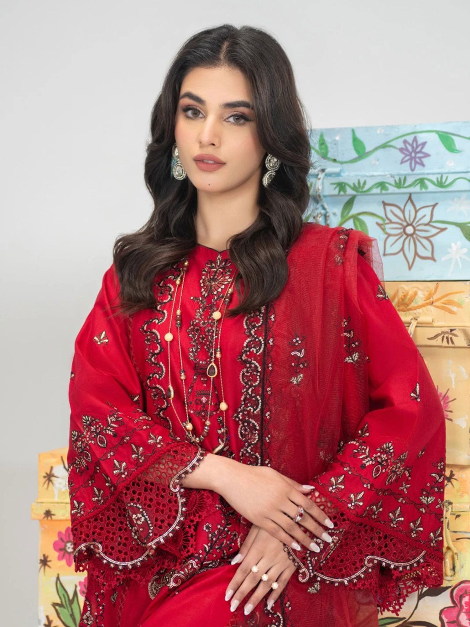 Zarqun Dark Red Embroidered Luxury Cotton Suit (2430A)