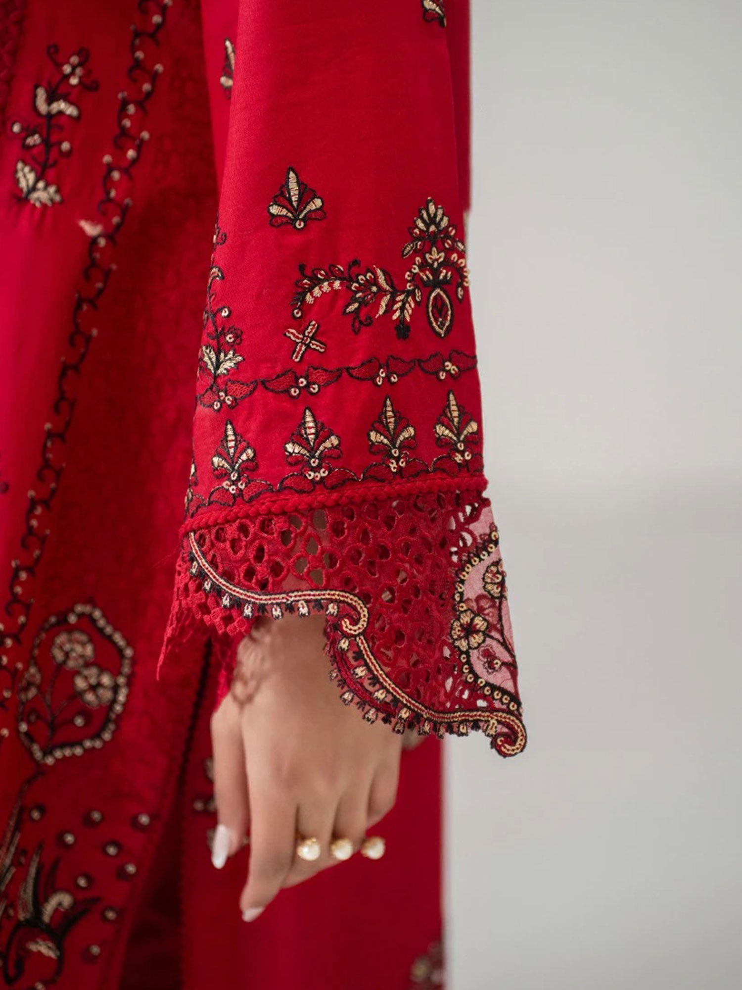 Zarqun Dark Red Embroidered Luxury Cotton Suit (2430A)