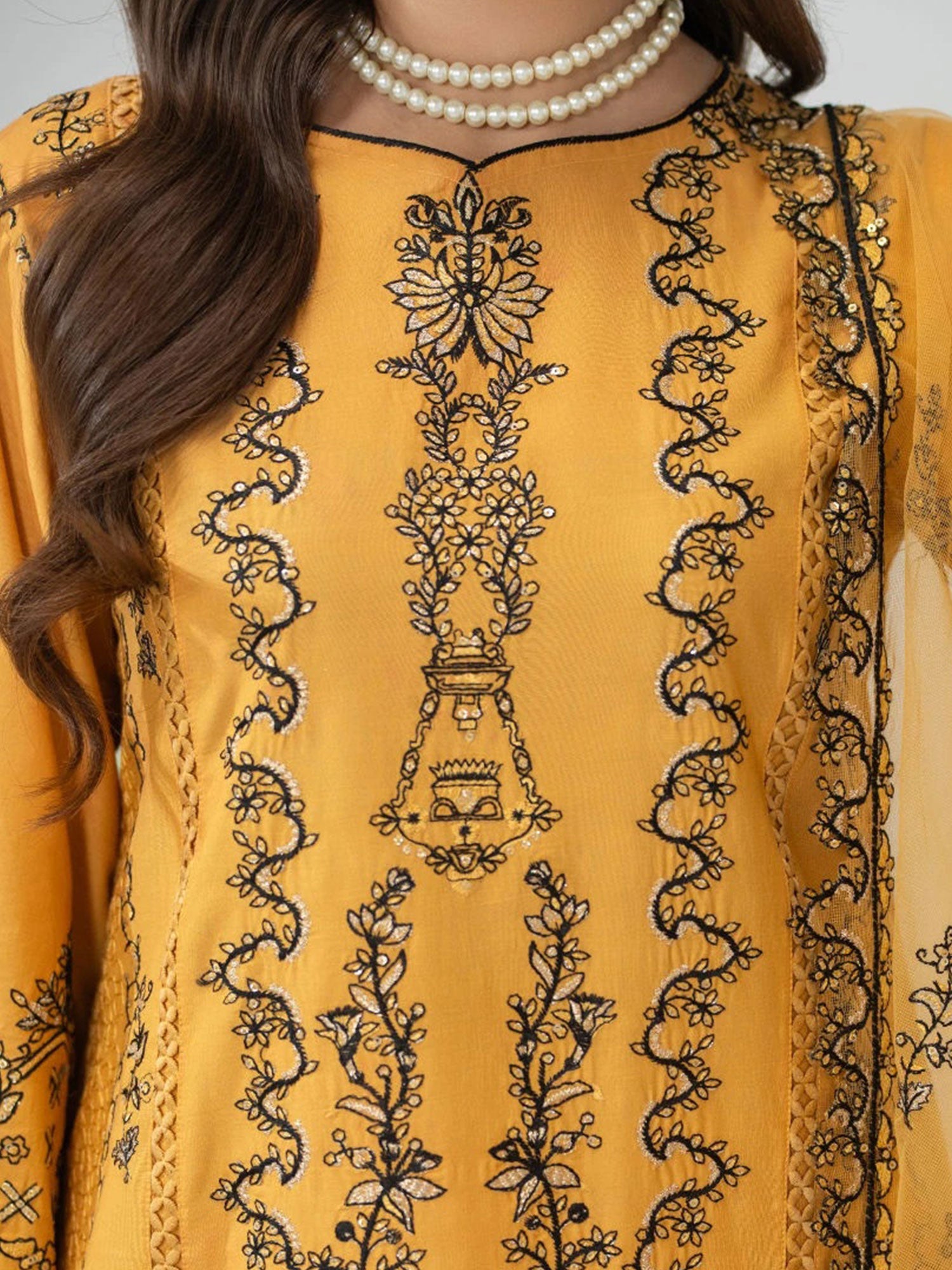 Zarqun Mustard Embroidered Luxury Cotton Suit (2430B)