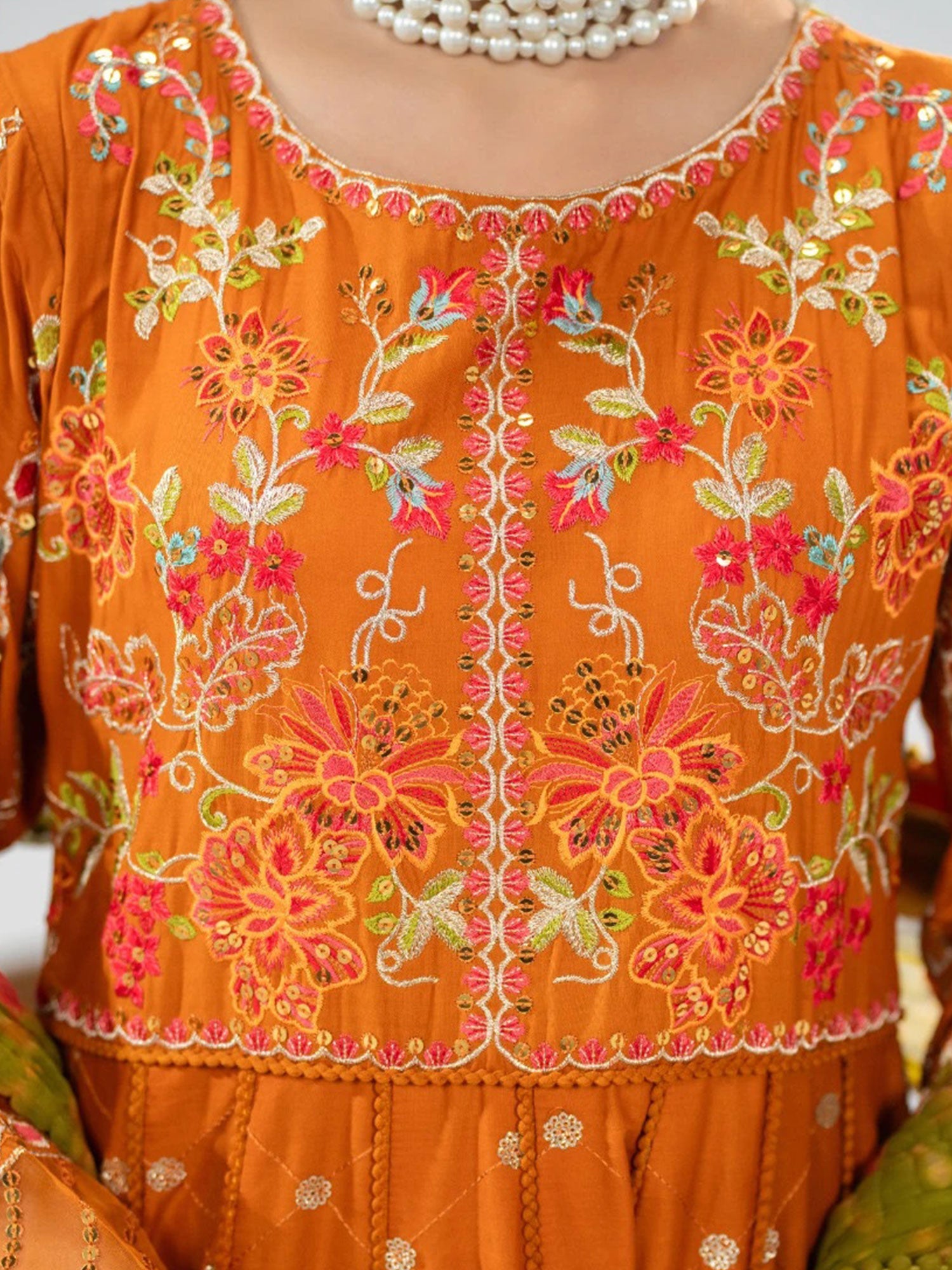 Zarqun Deep Orange Embroidered Luxury Cotton Maxi Suit (2431A)