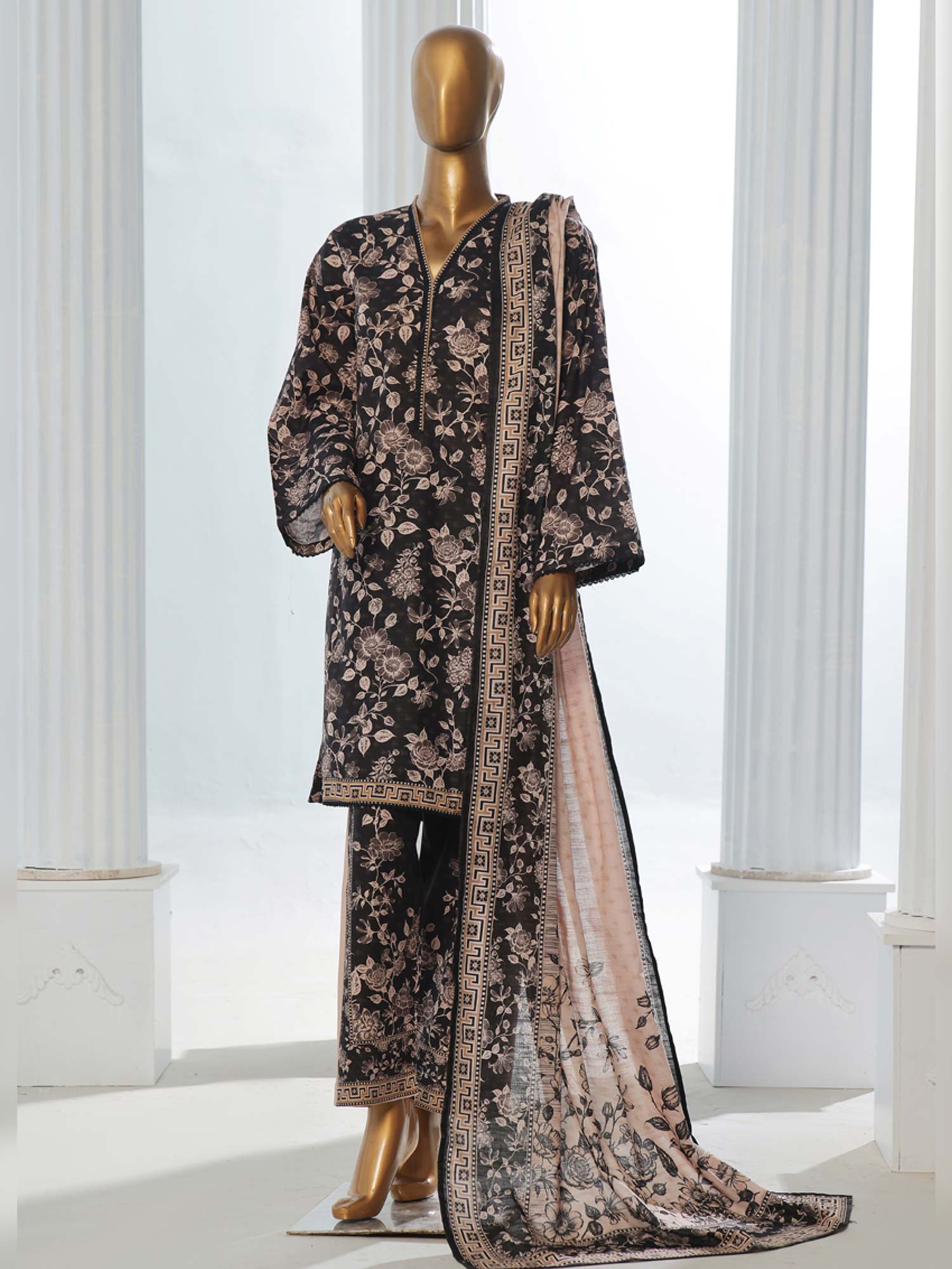 Bin Saeed Winter Khaddar 3-Piece Suit - Black