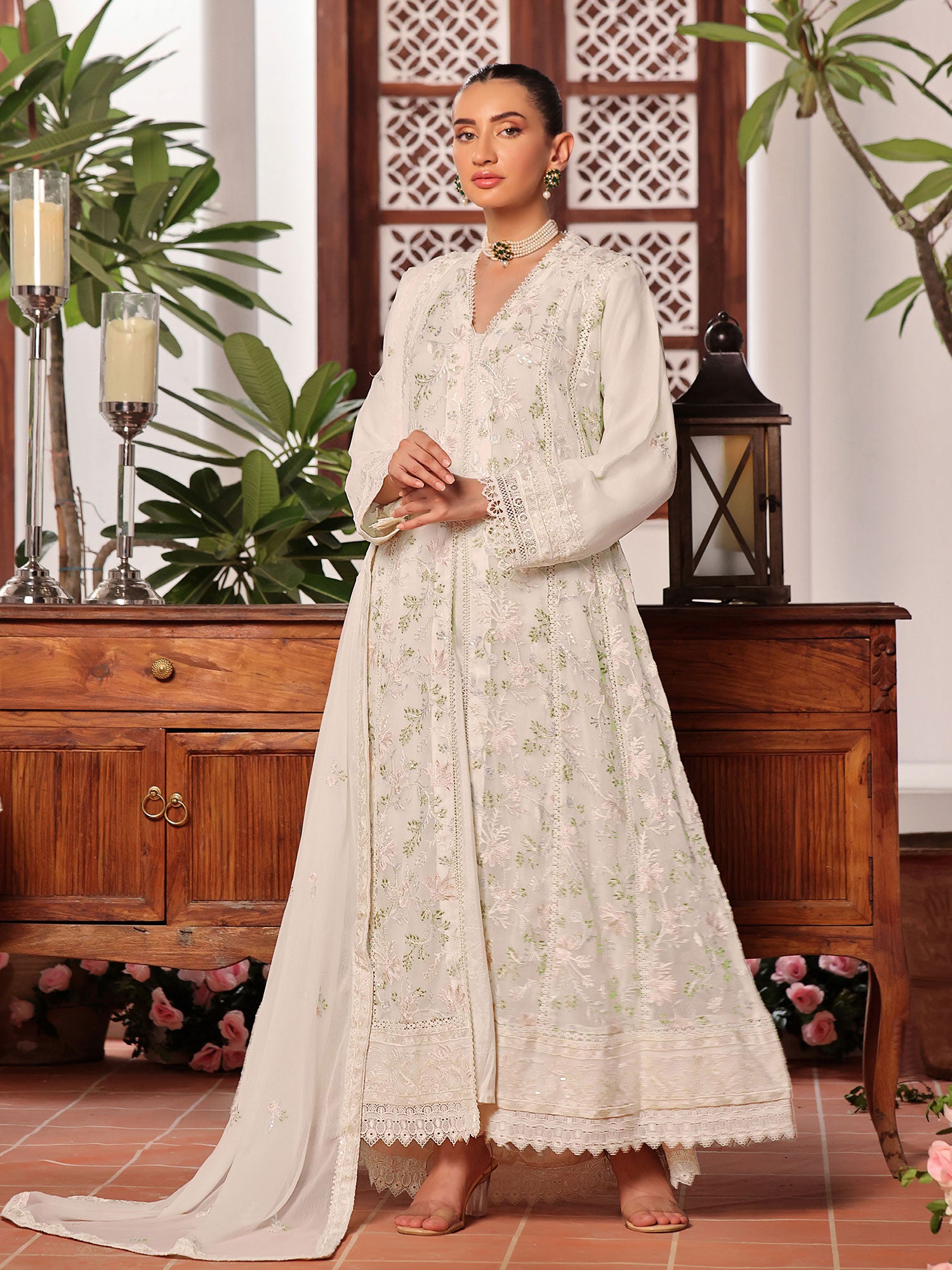 Wardah Uzair "Dil Ruba" Luxury Embroidered Chiffon Gown Suit - Chandni