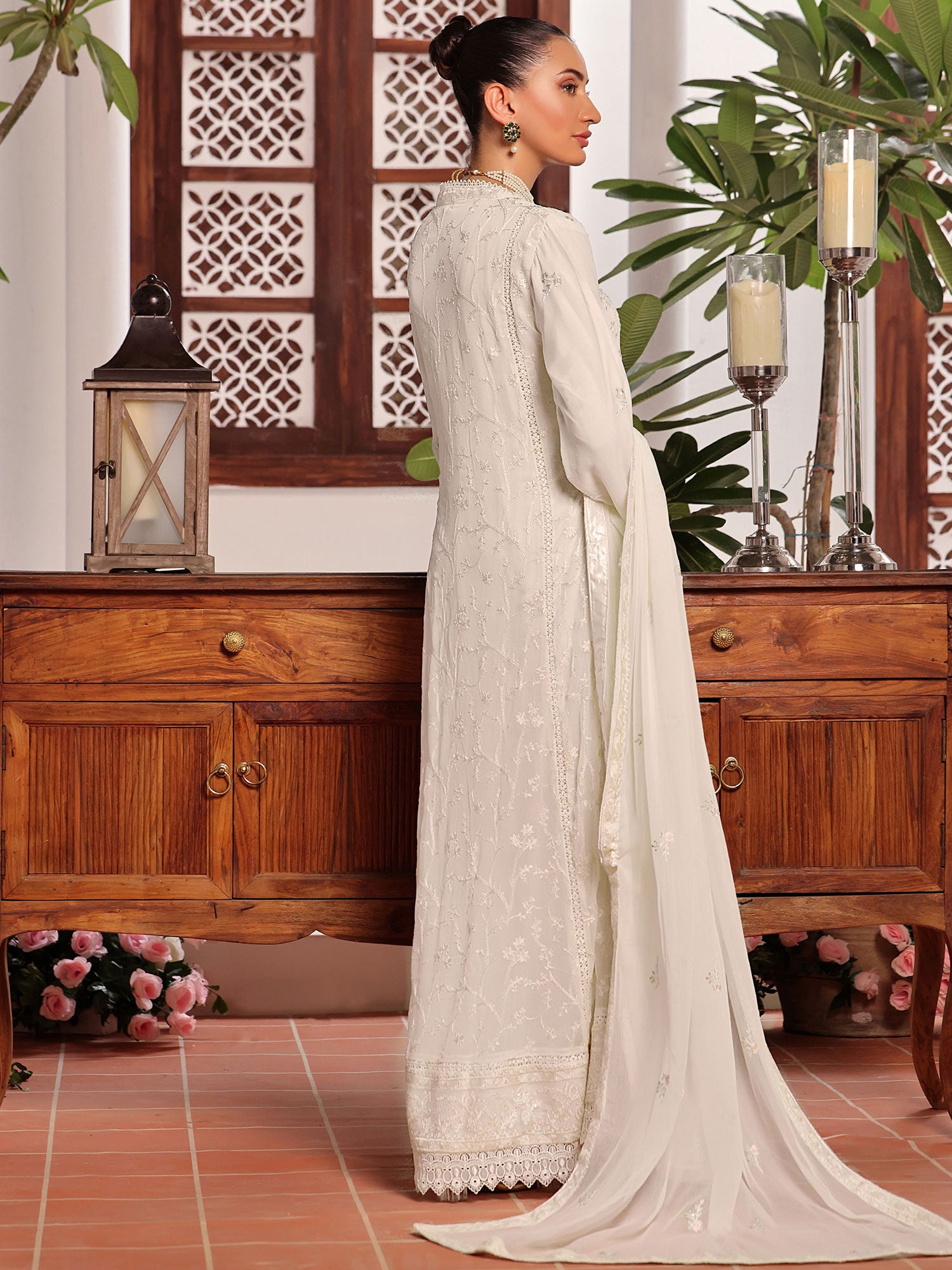 Wardah Uzair "Dil Ruba" Luxury Embroidered Chiffon Gown Suit - Chandni