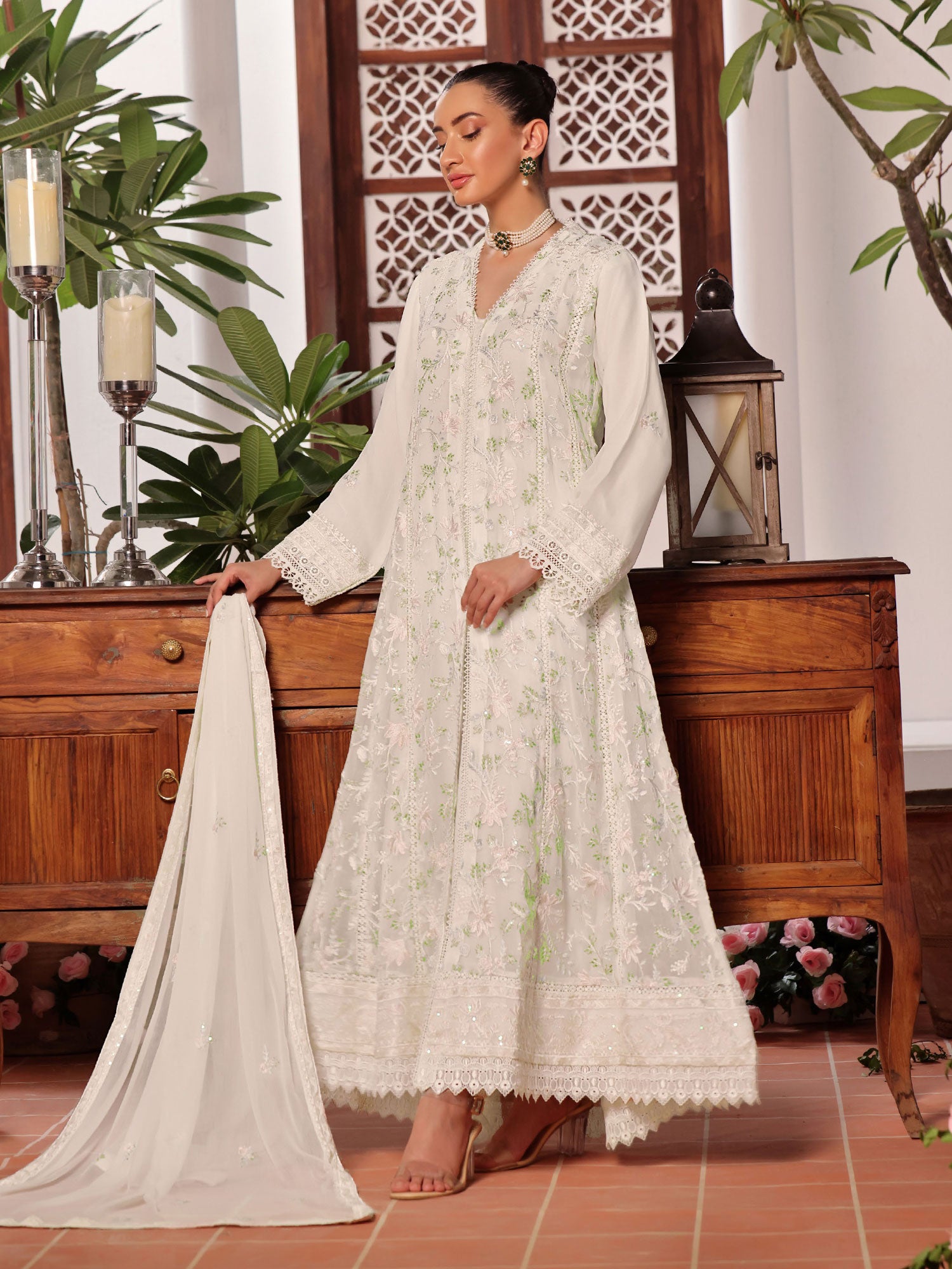 Wardah Uzair "Dil Ruba" Luxury Embroidered Chiffon Gown Suit - Chandni